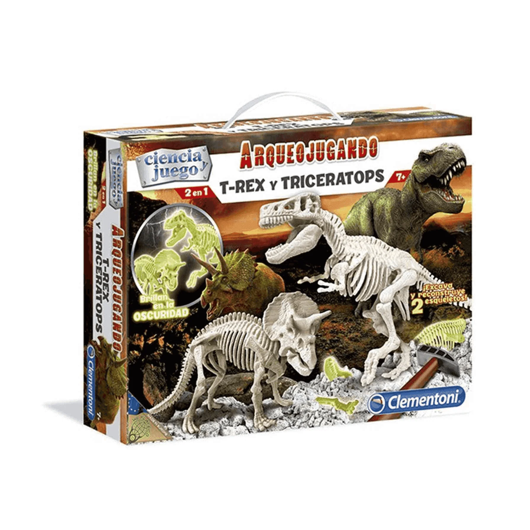 Arqueojugando Talla Rex+Triceratops Fluoresc