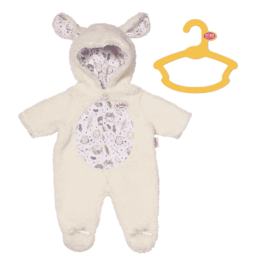 Baby Born Mono Ovejita 43 cm – Pijama suave con capucha para muñecas Baby Born