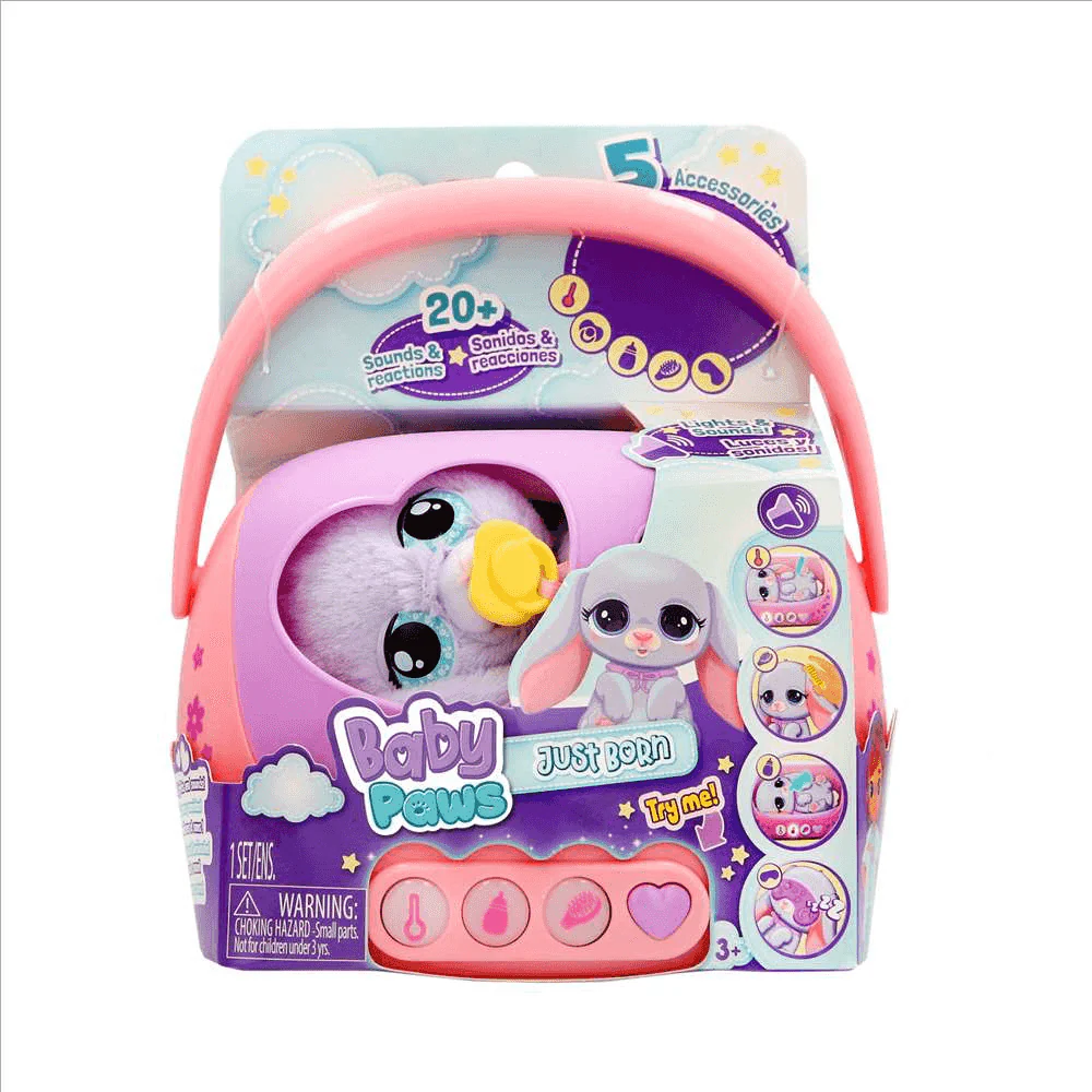 Baby Paws Just Born Bunny Mascota Interactiva con Transportín y Accesorios