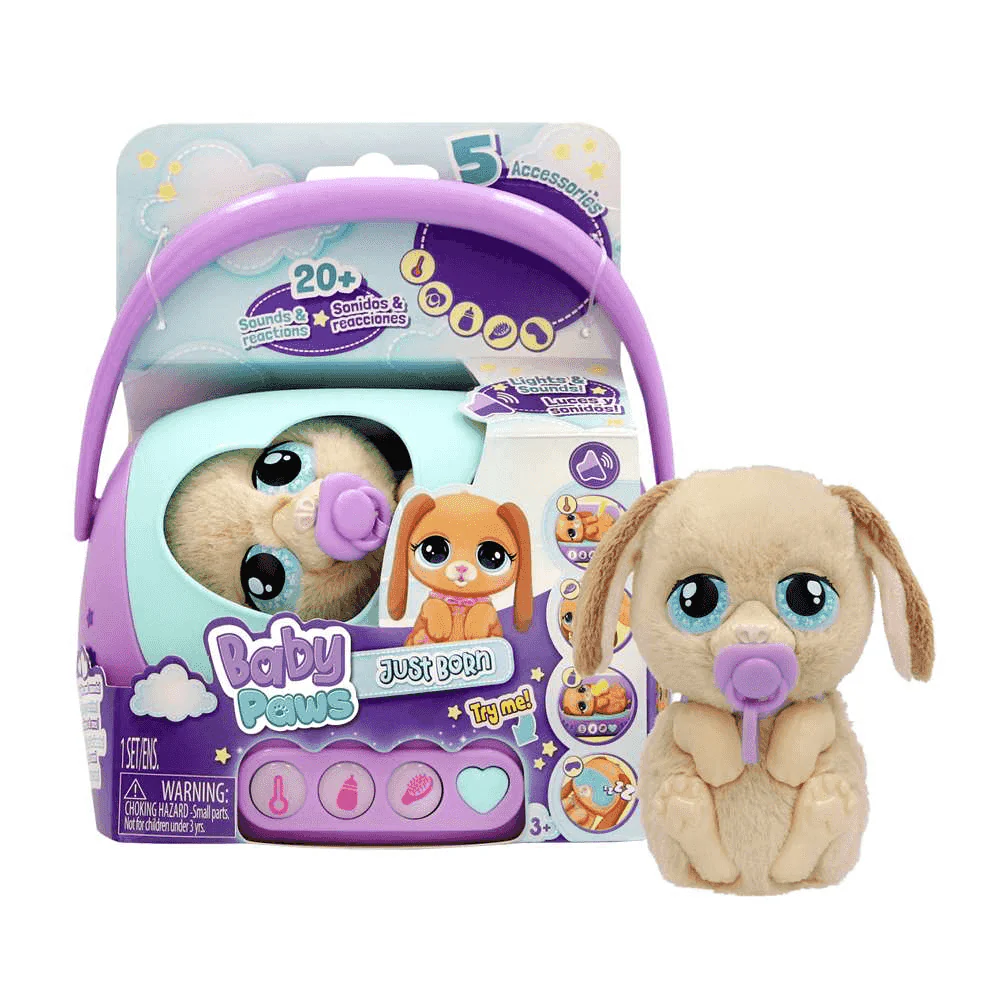 Baby Paws Just Born Puppy Mascota Interactiva con Transportín y Accesorios