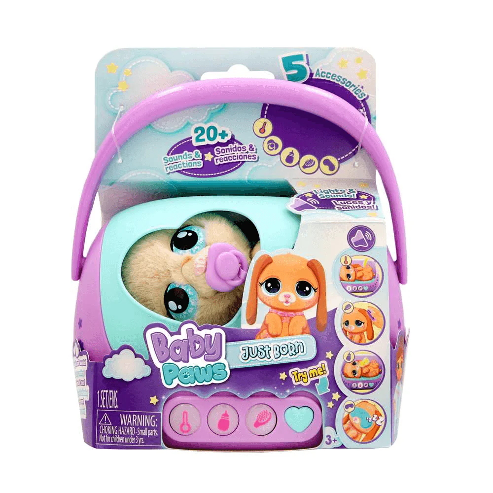 Baby Paws Just Born Puppy Mascota Interactiva con Transportín y Accesorios - Image 3