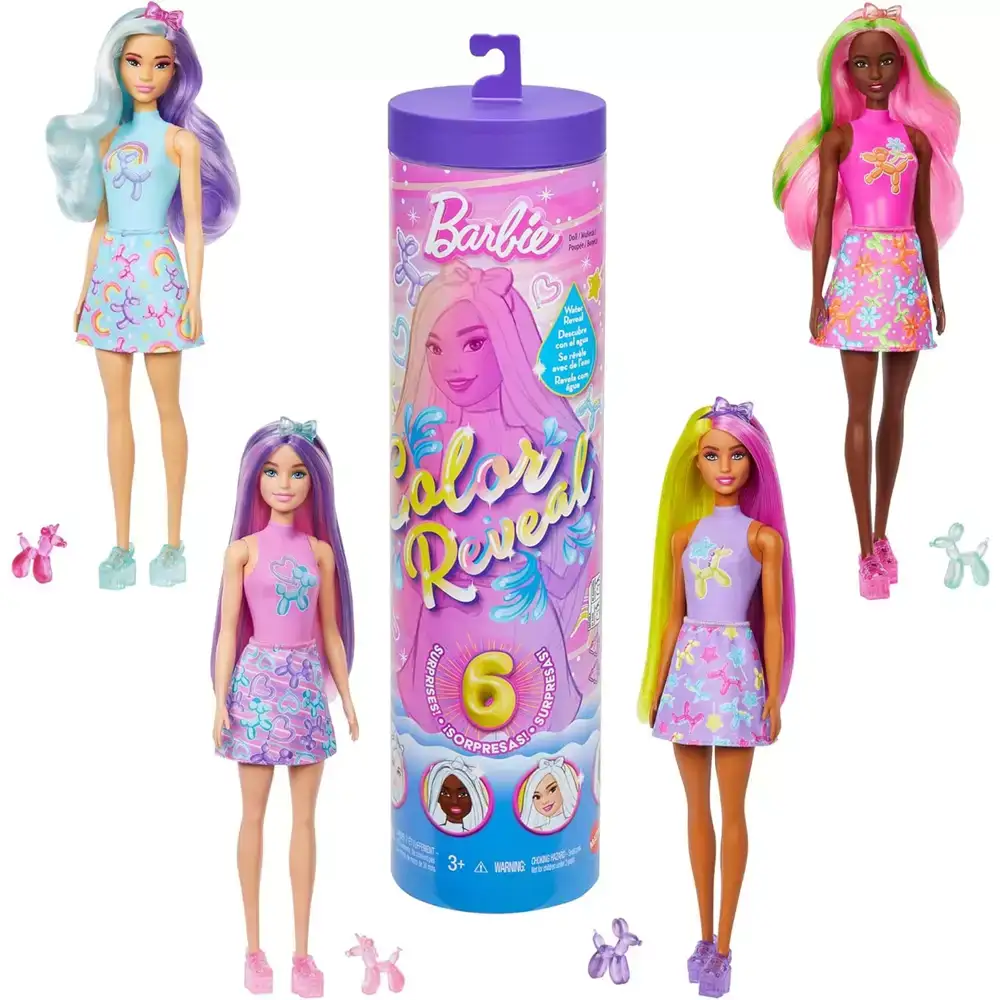 Barbie Color Reveal Globos de Animales – Muñeca y accesorios con 6 sorpresas y cambio de color