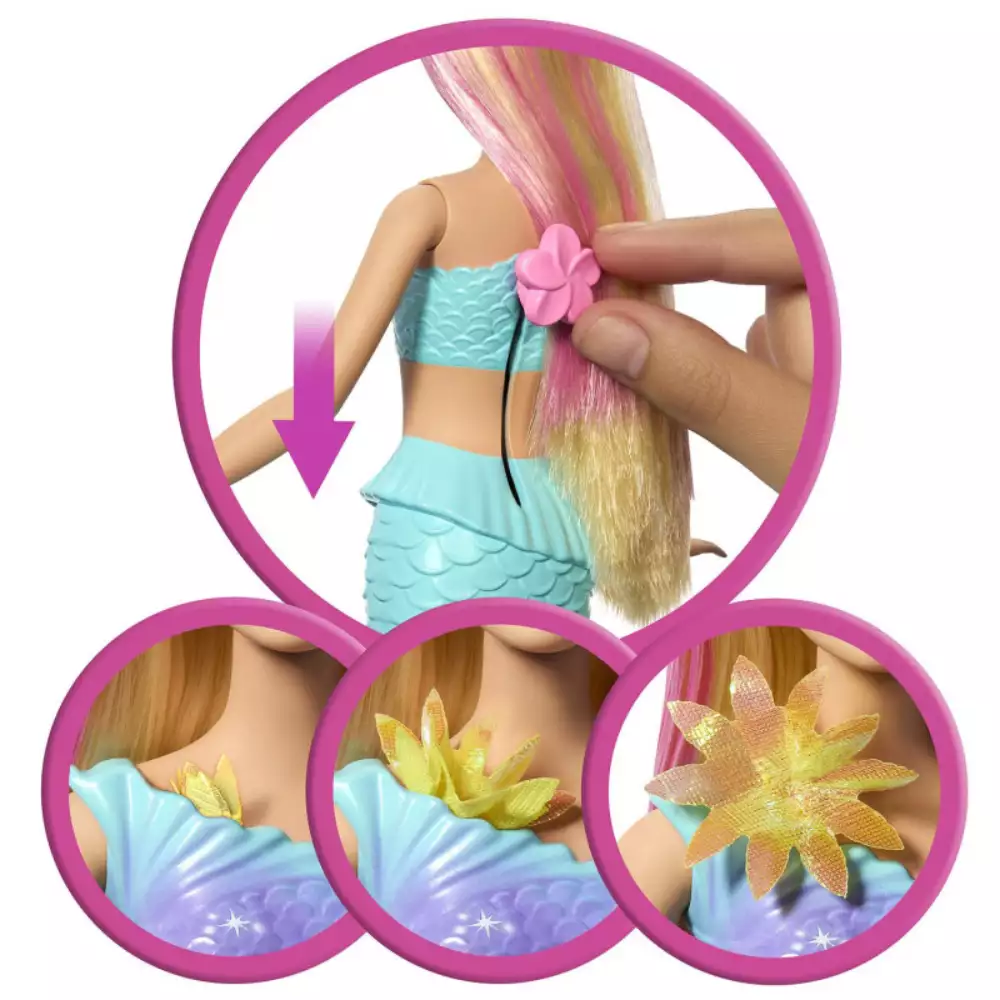 Barbie Muñeca Sirena Rubia Mágica de Flores - Image 3