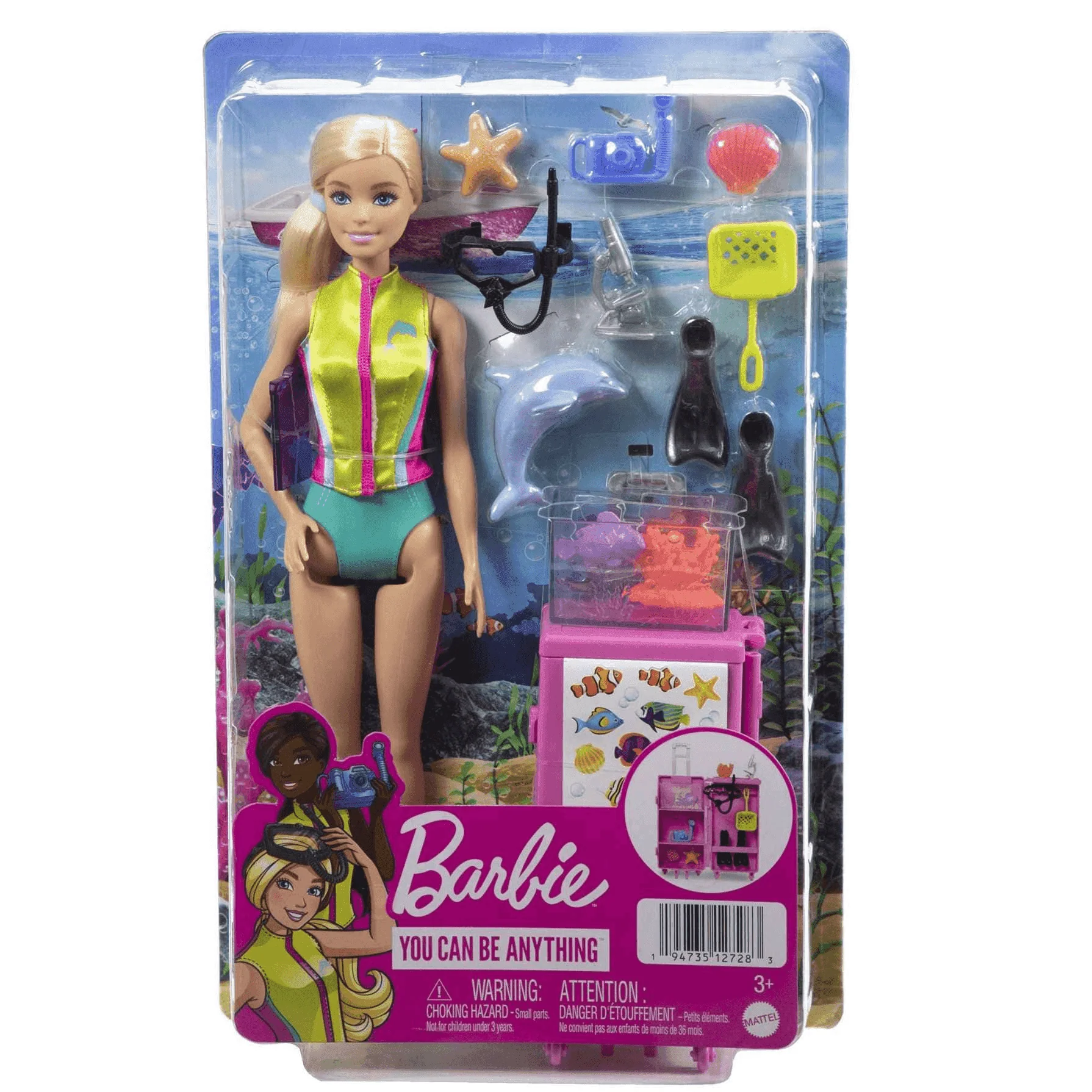 Barbie Tú puedes ser Bióloga marina Muñeca rubia 3 años