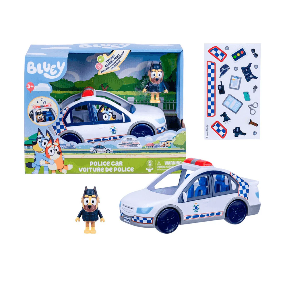 Bluey Coche de Policía con Figura Luces Sonidos y Pegatinas Juguete Infantil 3 años