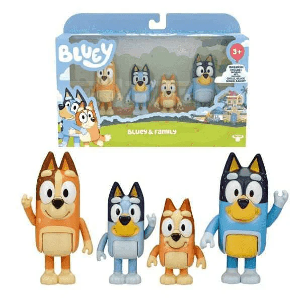 Bluey Pack 4 Figuras Familia – Bluey, Bingo, Bandit y Chilli Juguete Infantil 3 años