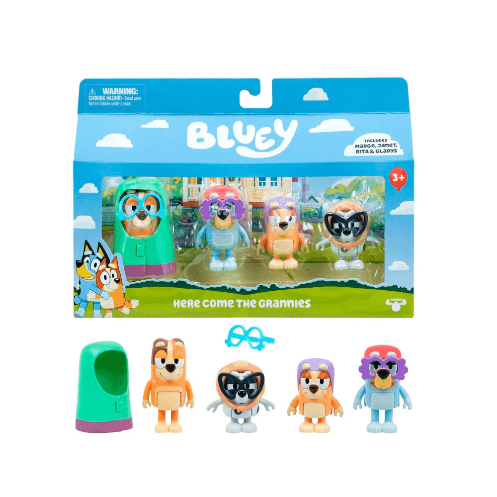 Bluey Pack 4 Figuras Grannies – Bluey y Familia Disfrazadas Juguete Infantil 3 años