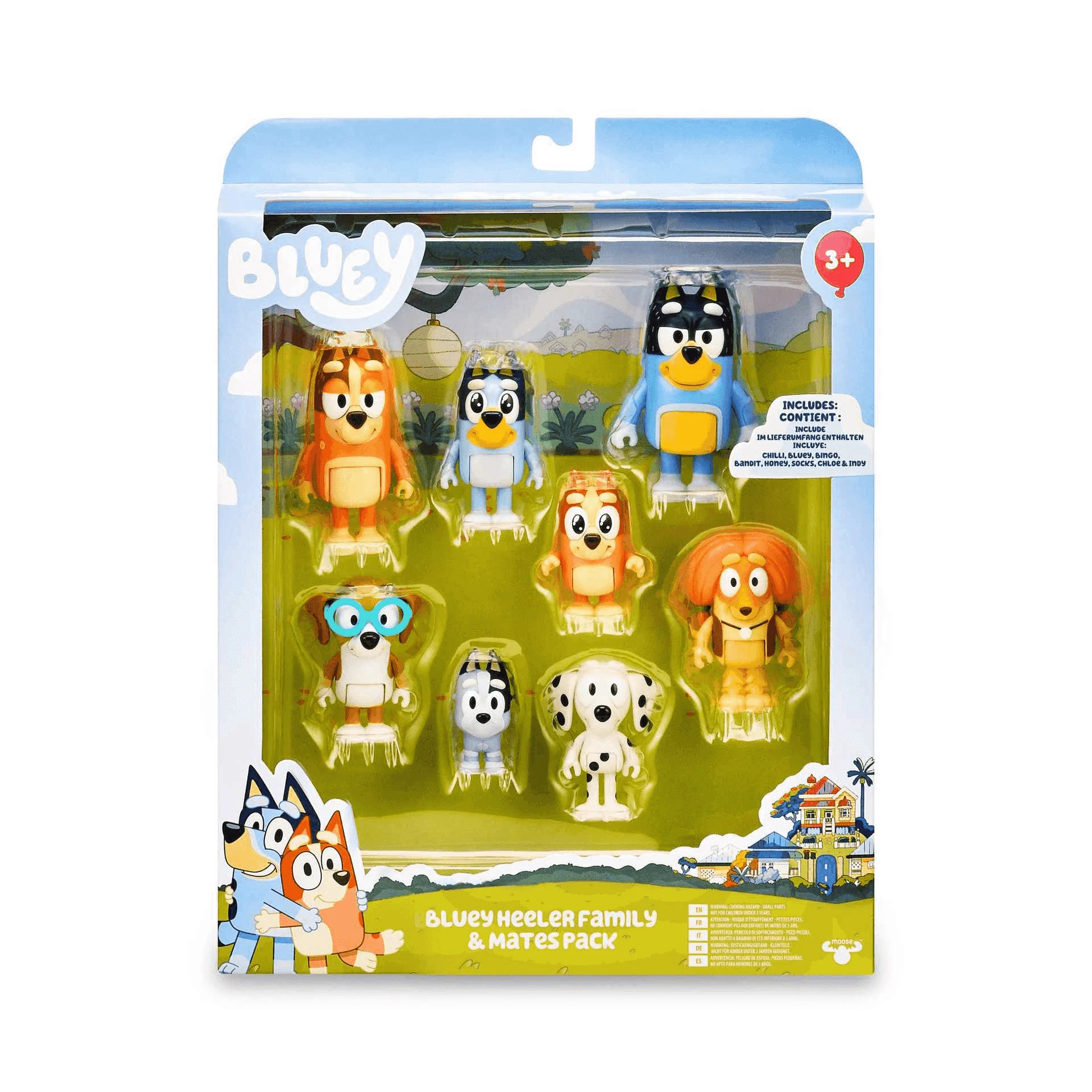 Bluey Pack 8 Figuras Familia y Compañeros del cole