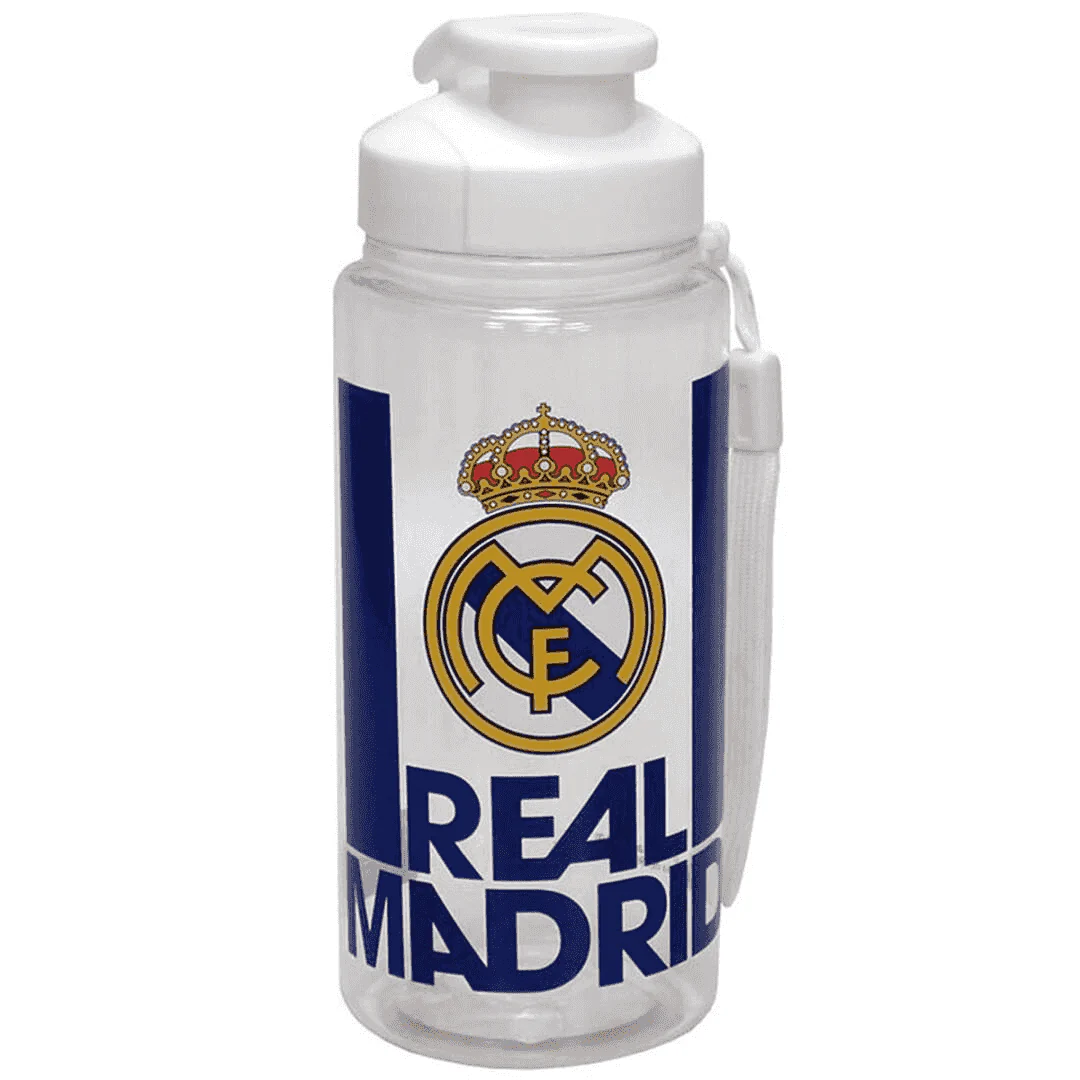 Botella Real Madrid Translúcida 550 ml con Asa y Cierre Hermético
