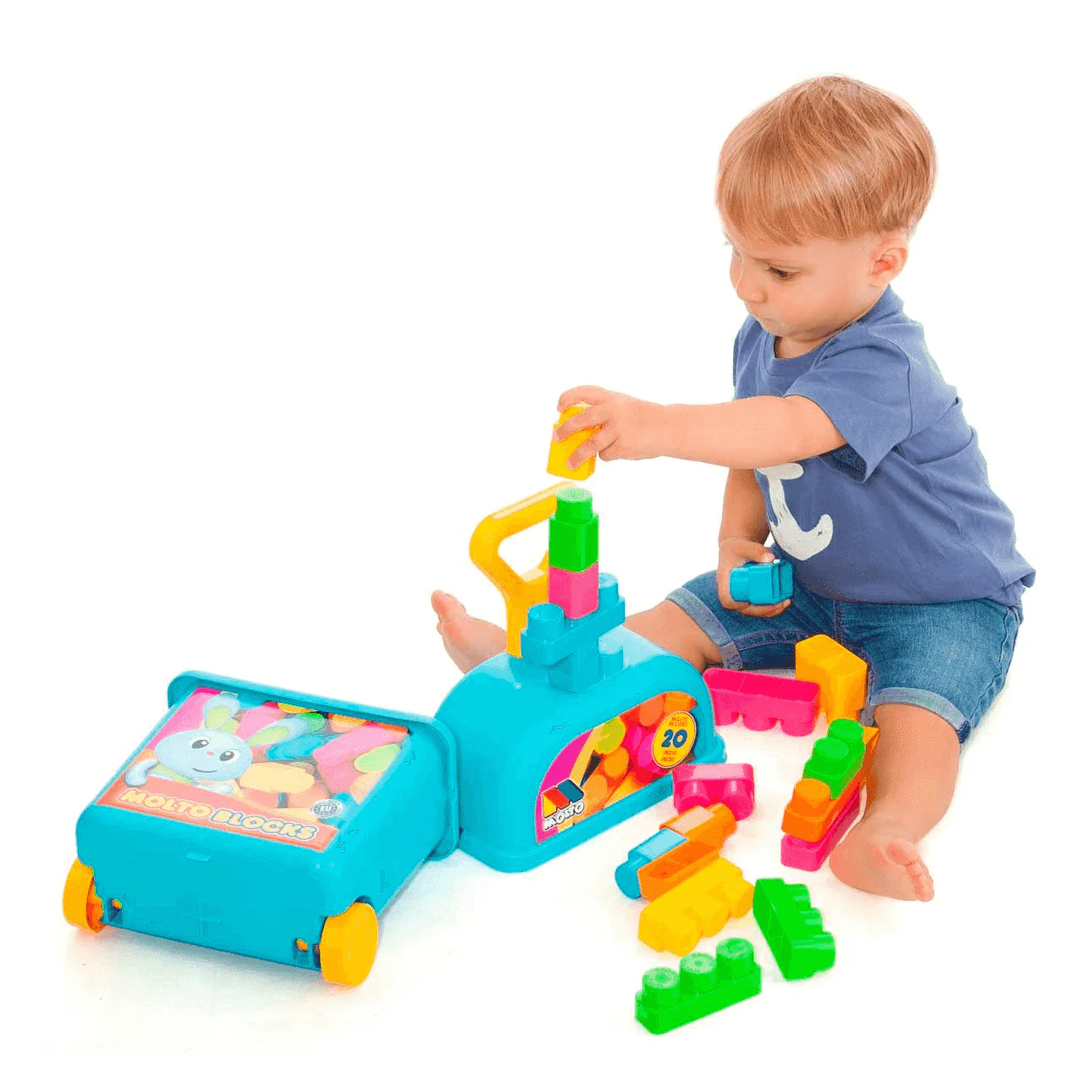 Carrito Con 20 Bloques Azul Molto