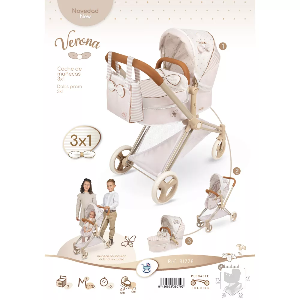 Coche de Muñecas 3x1 Plegable con Capazo y Silla - Image 9