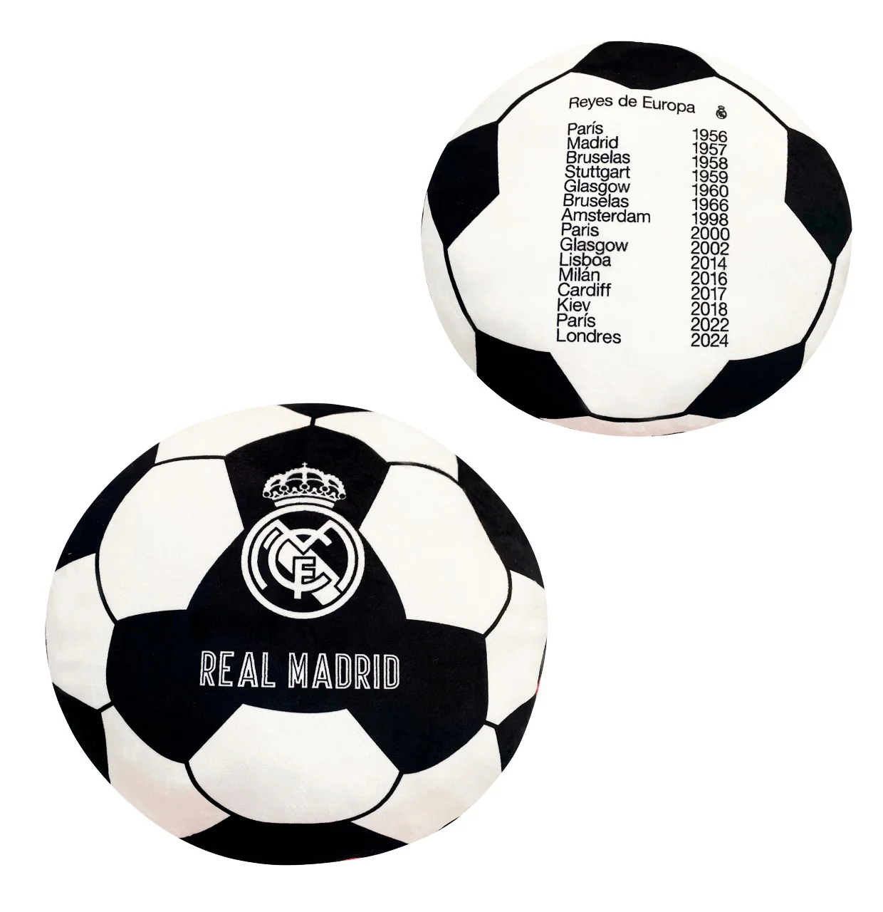 Cojín Balón Real Madrid Reyes de Europa 38 cm – Cojín Redondo Fútbol