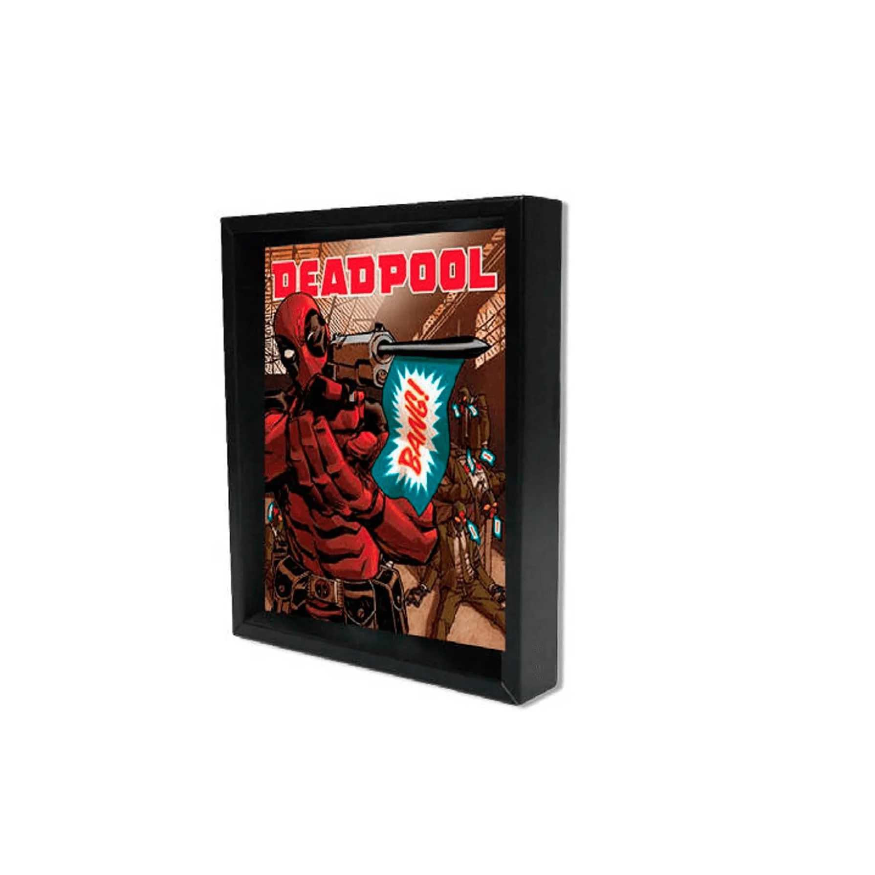 Cuadro 3D Deadpool: Bang - ¡El antihéroe más divertido llega a tu pared!