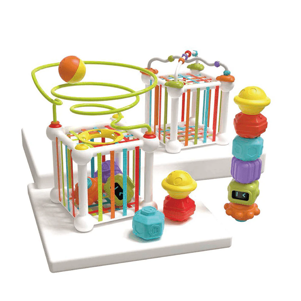 Cubo didáctico de actividades con bolas y formas (Infant Planet)