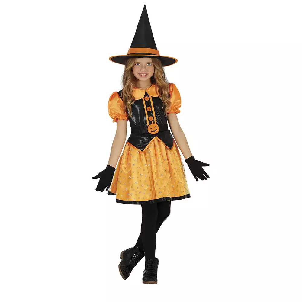 Disfraz Bruja Calabaza Purpurina Infantil T. 3-4