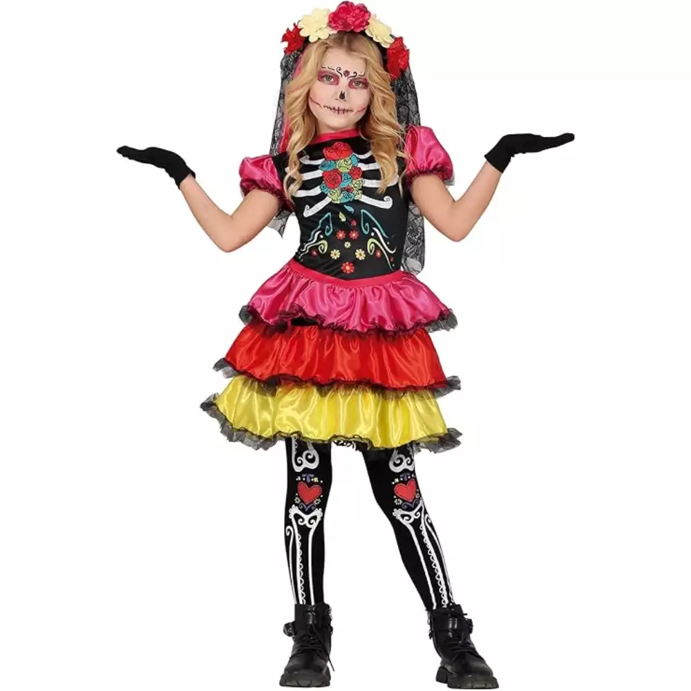 Disfraz Catrina con Falda de 3 Colores Infantil T. 7-9