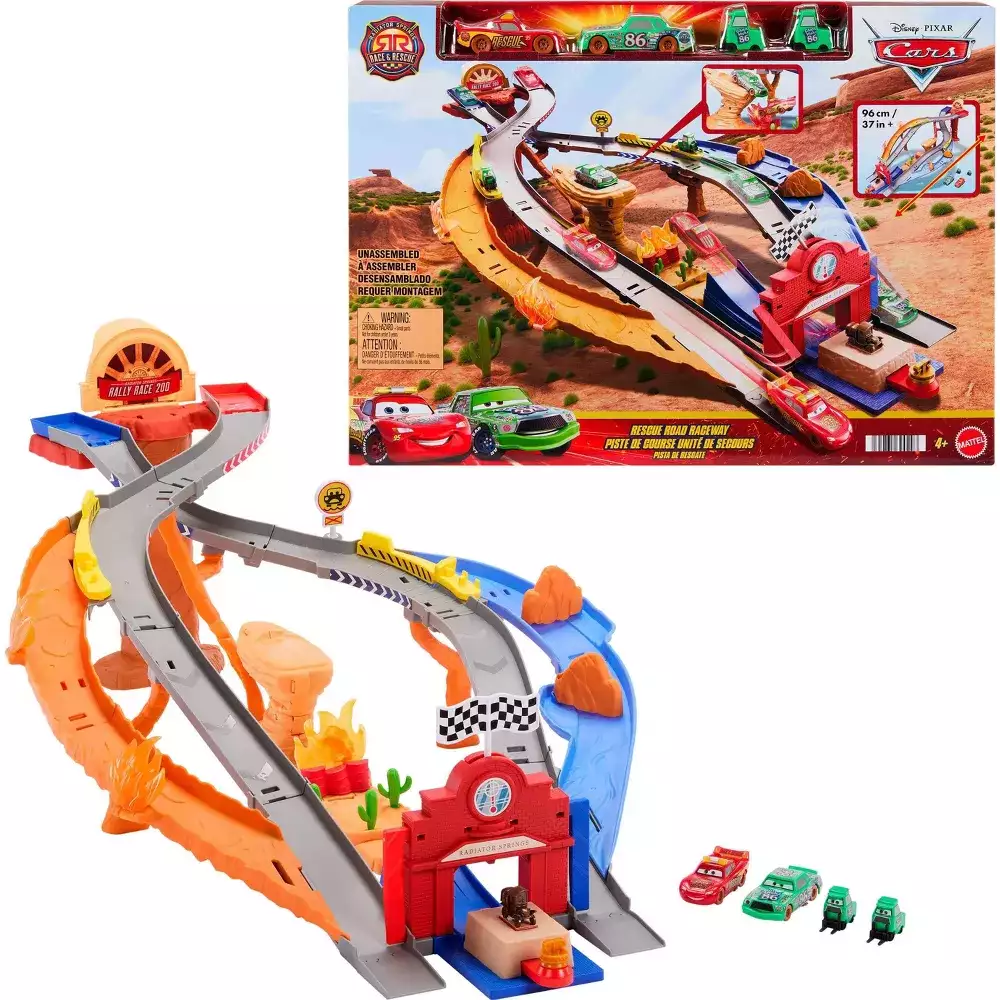 Disney Pixar Cars Circuito de Rescate en Radiador Springs – Conjunto con Rayo McQueen, Chick Hicks y