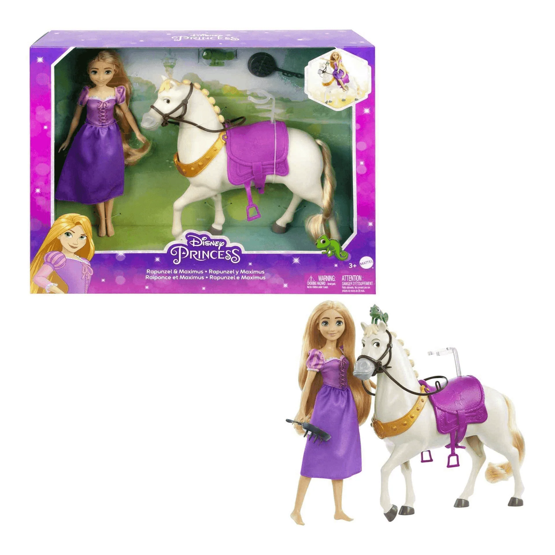 Disney Princess Rapunzel y Maximus Muñeca princesa con caballo de juguete 3 años (Mattel HLW23)