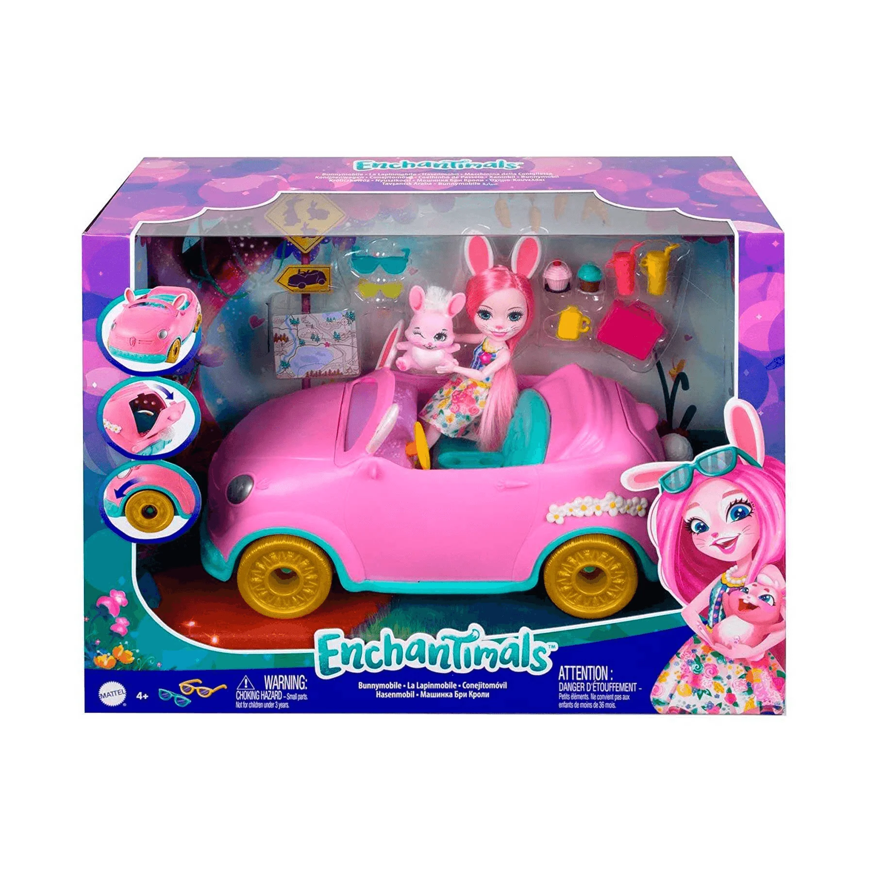 Enchantimals Bunnymóvil Muñeca Bree Bunny con coche rosa descapotable - Image 5