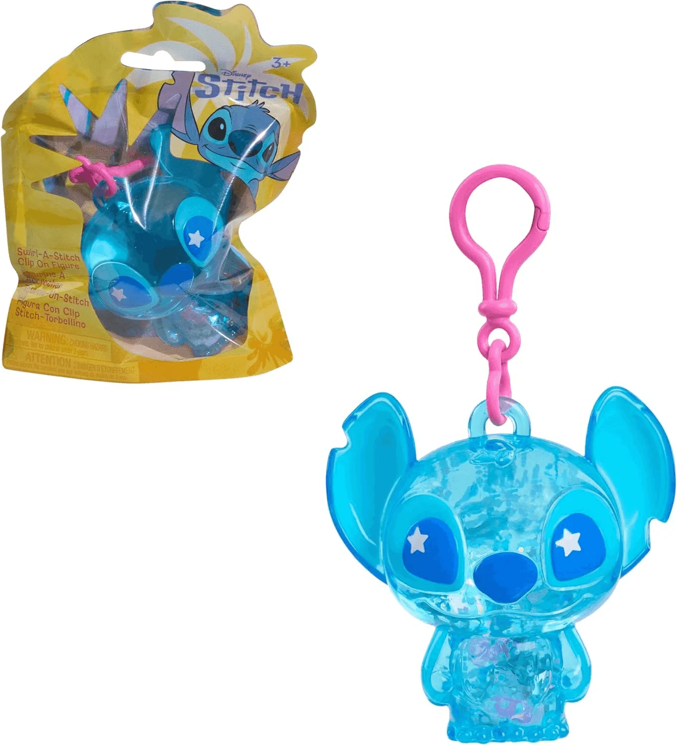 Figura con clip Swirl-a-Stitch 7,6 cm – Disney Stitch con purpurina y cuentas líquidas