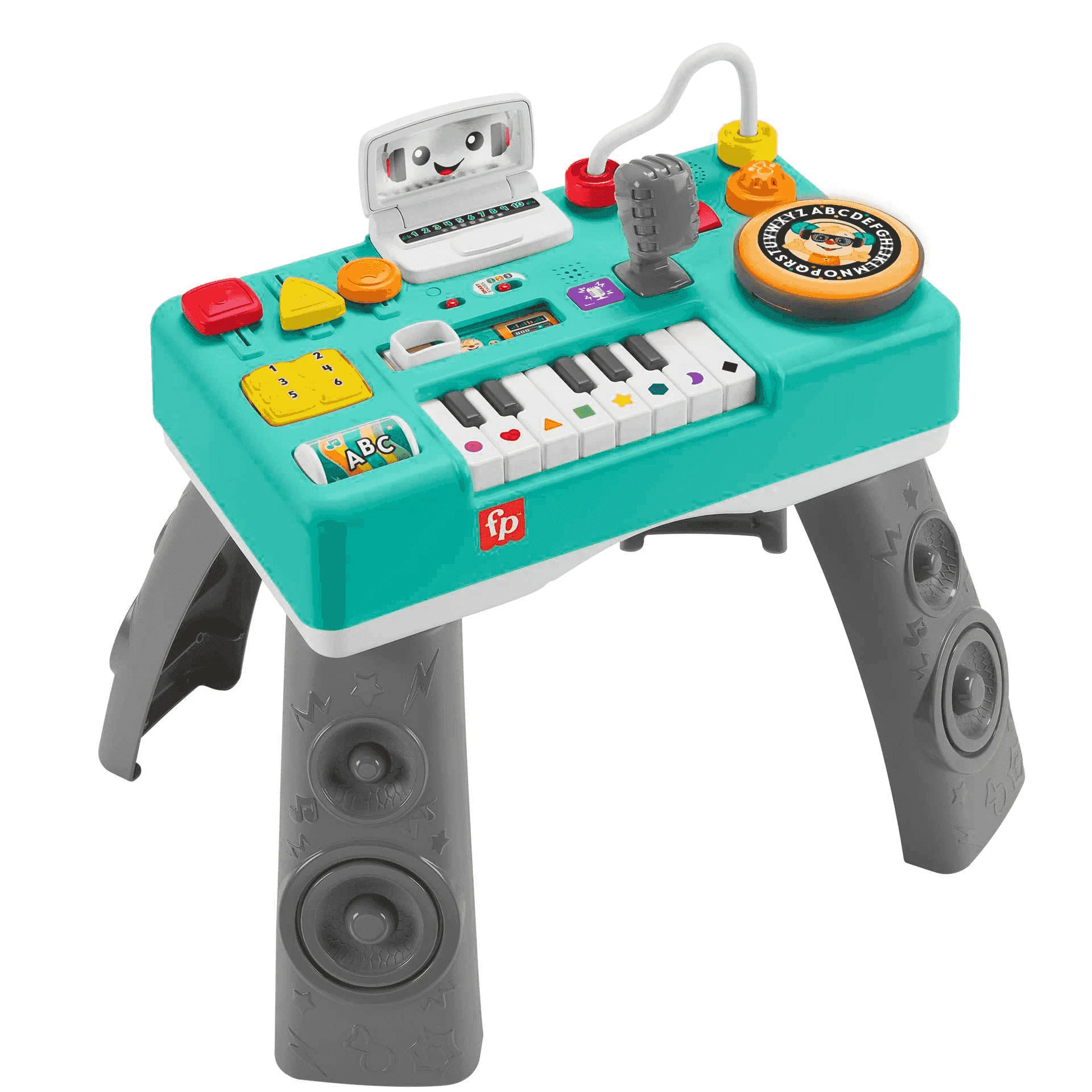 Fisher-Price Ríe y aprende Mesa de mezclas DJ musical Piano de juguete con actividades, luces y soni