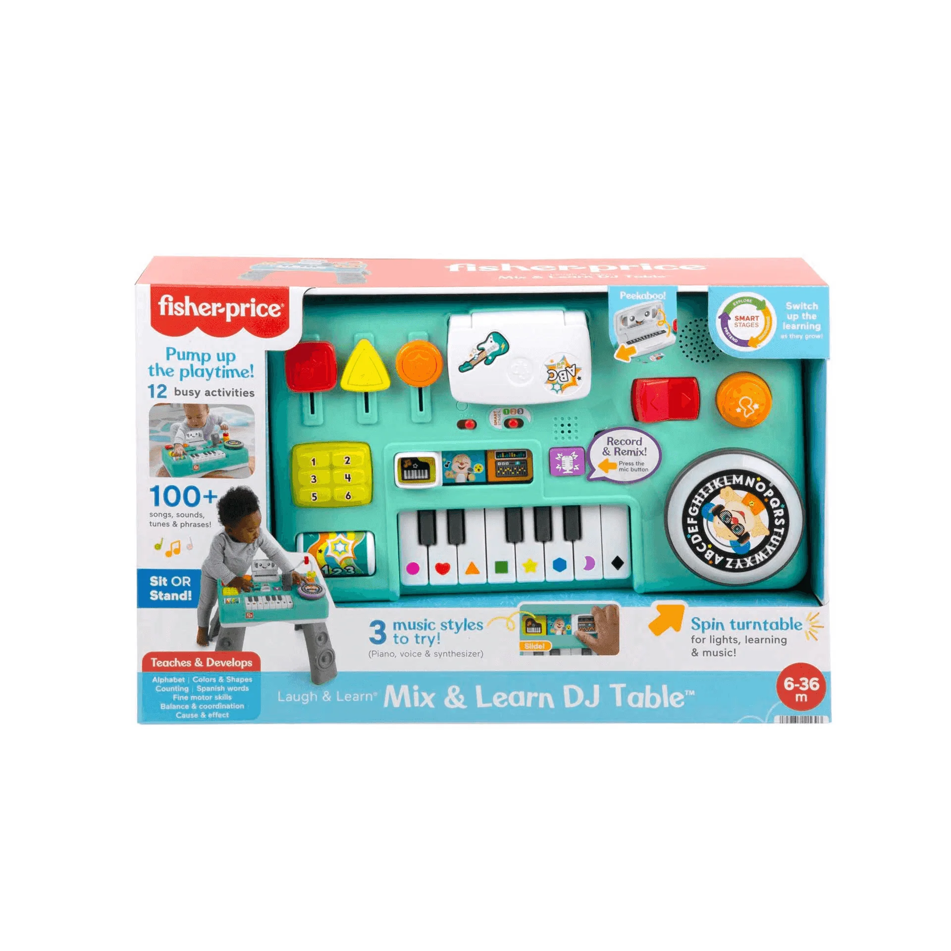 Fisher-Price Ríe y aprende Mesa de mezclas DJ musical Piano de juguete con actividades, luces y soni - Image 2