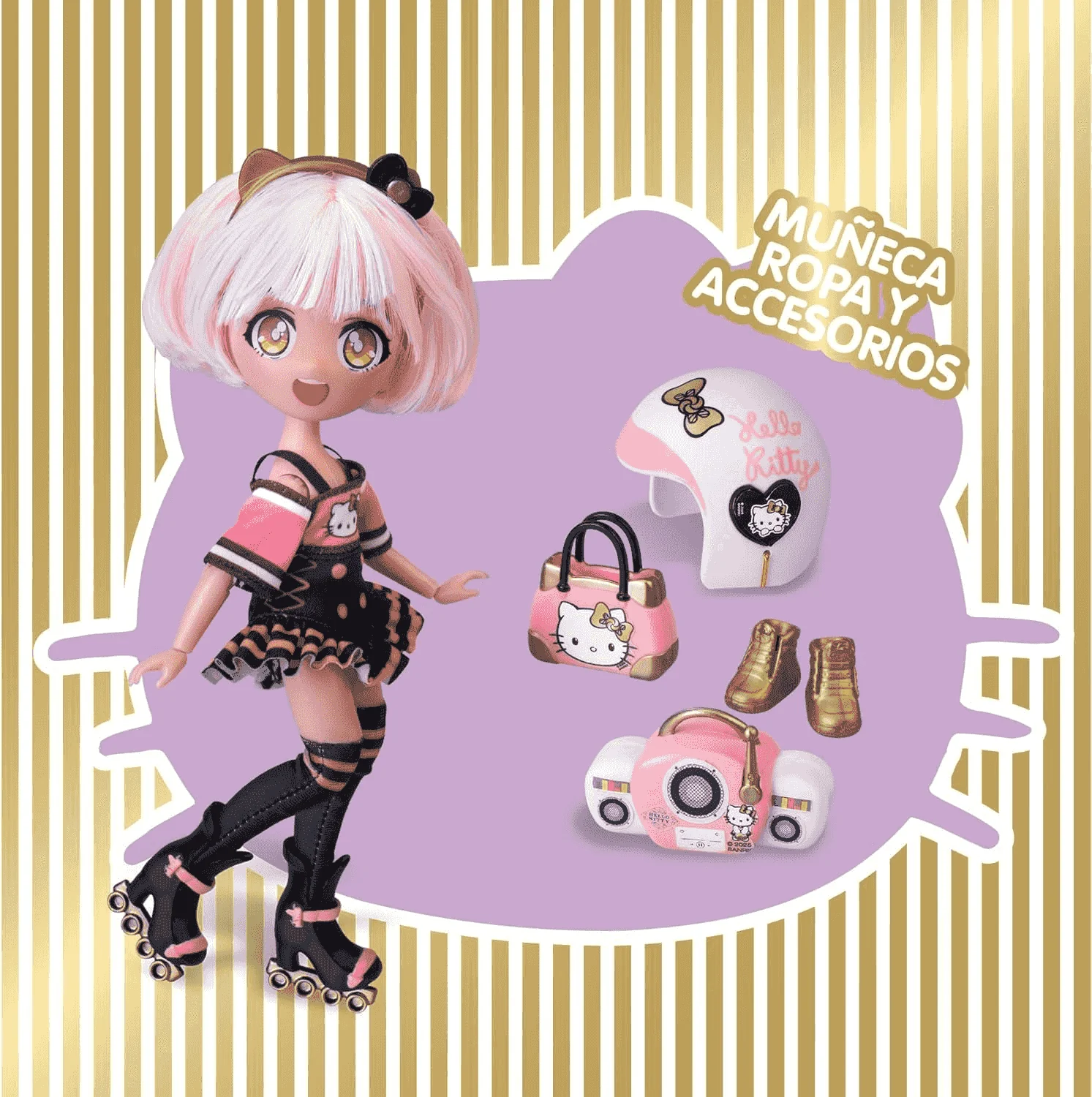 Hello Kitty Golden Diva Roller – Muñeca fashion con estilo japonés y accesorios - Image 2