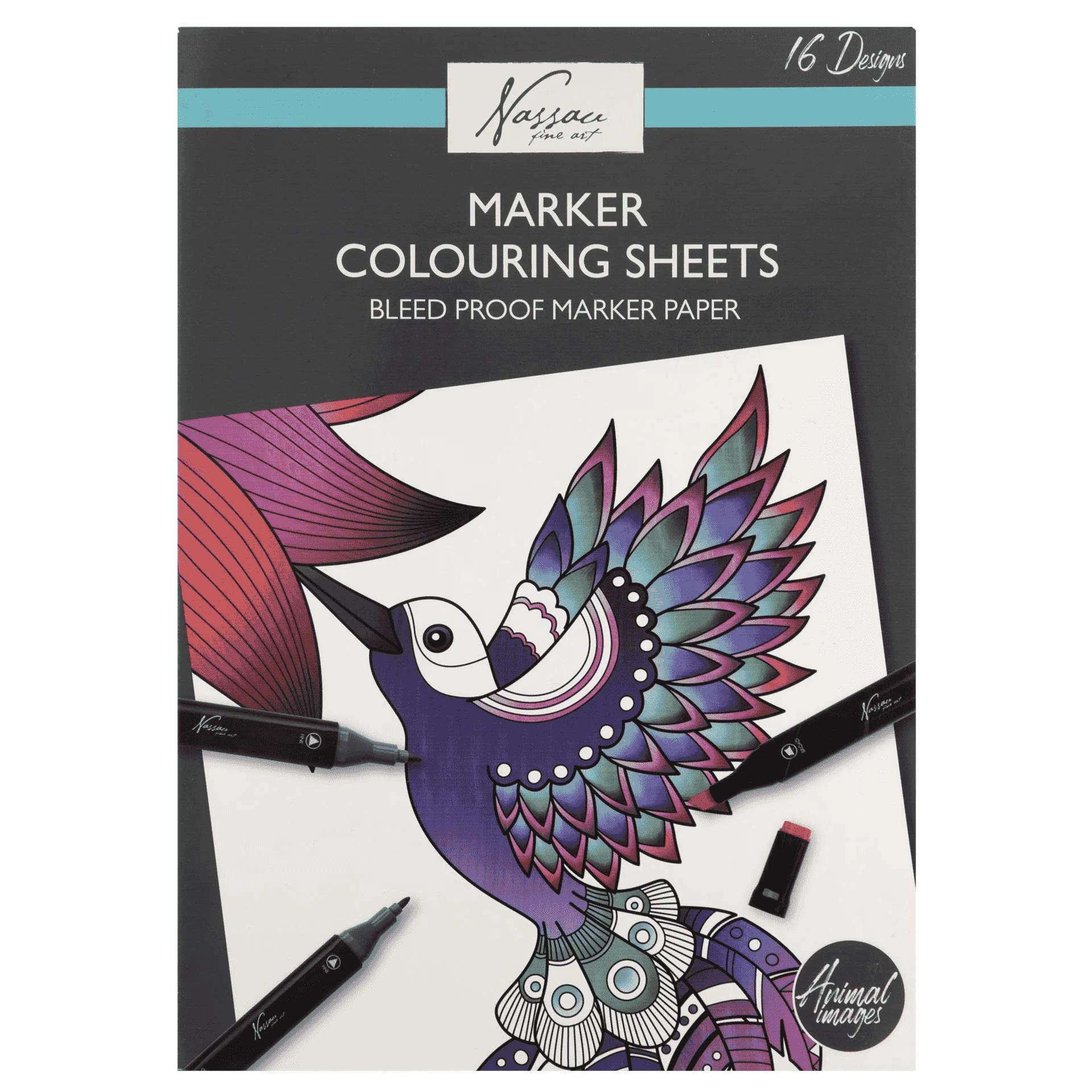Hojas para colorear con rotuladores Nassau Fine Art Animales – 16 diseños A3