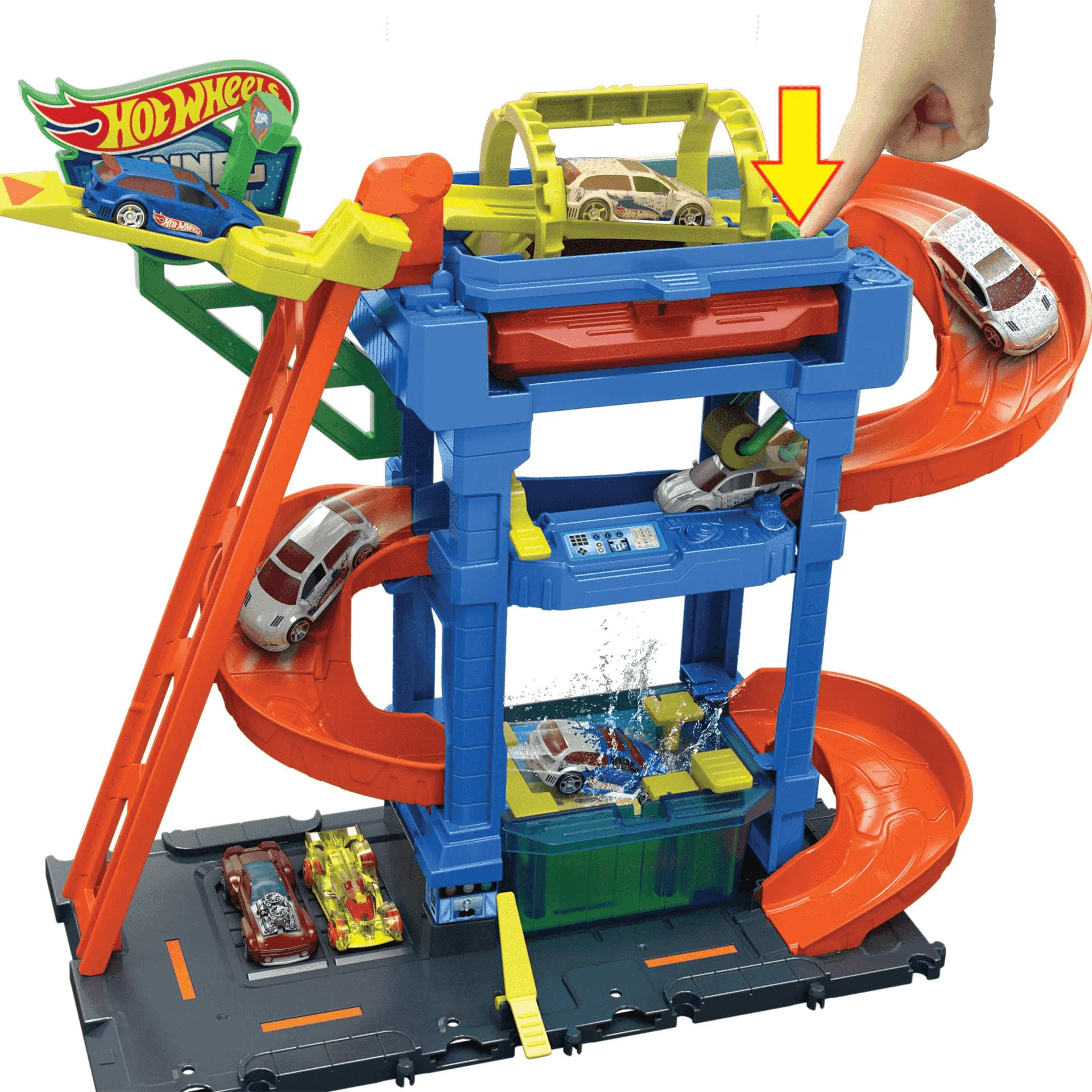 Hot Wheels City “Let´s Race - ¡a correr!” Netflix -Túnel de lavado con giros Pista para coches de ju - Image 2