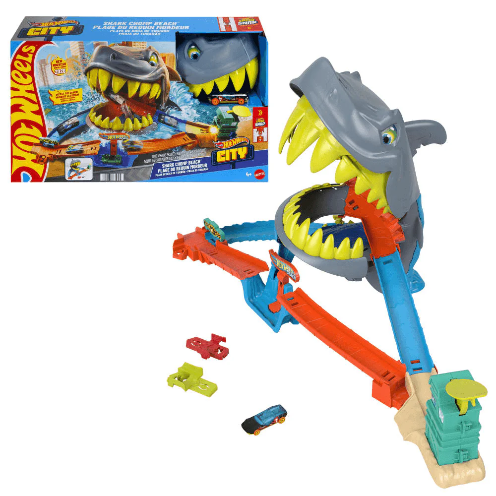 Hot Wheels City Shark Chomp Beach Playa del Tiburón Mordedor Conjunto de Juego