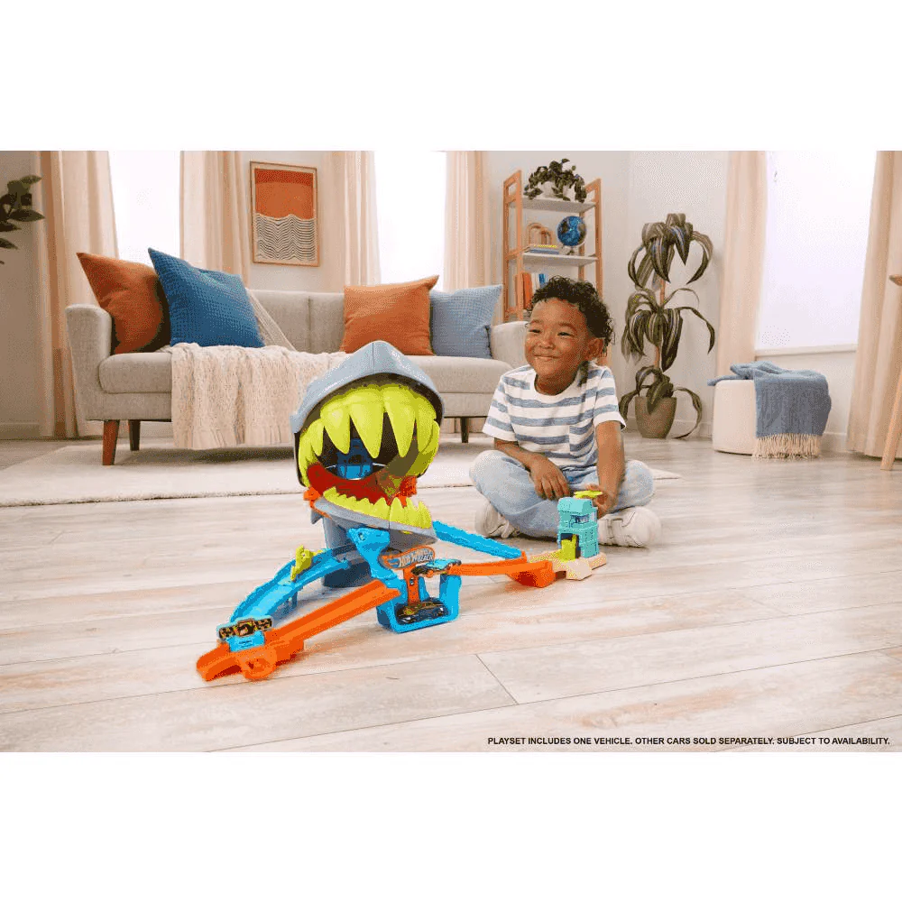 Hot Wheels City Shark Chomp Beach Playa del Tiburón Mordedor Conjunto de Juego - Image 2