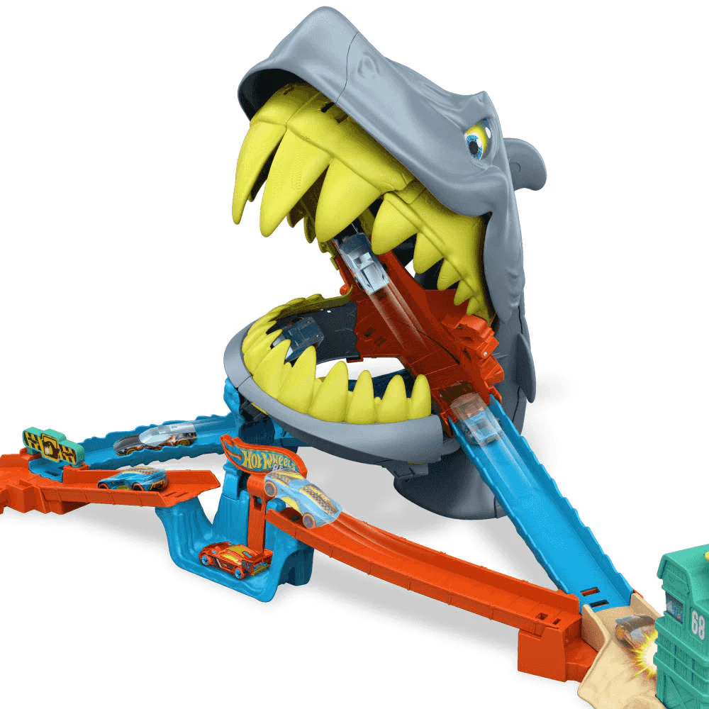 Hot Wheels City Shark Chomp Beach Playa del Tiburón Mordedor Conjunto de Juego - Image 3