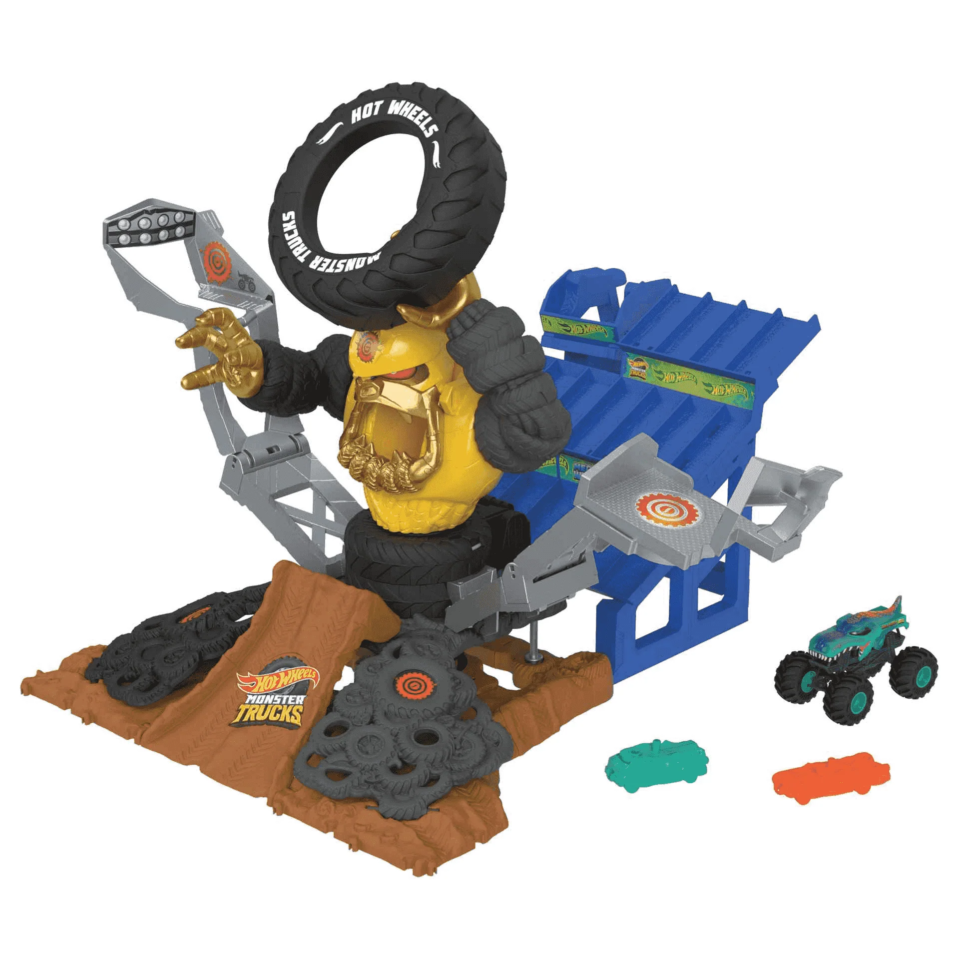 Hot Wheels Monster Trucks Arena Smashers Mega-Wrex contra Crushzilla Takedown con camión de juguete