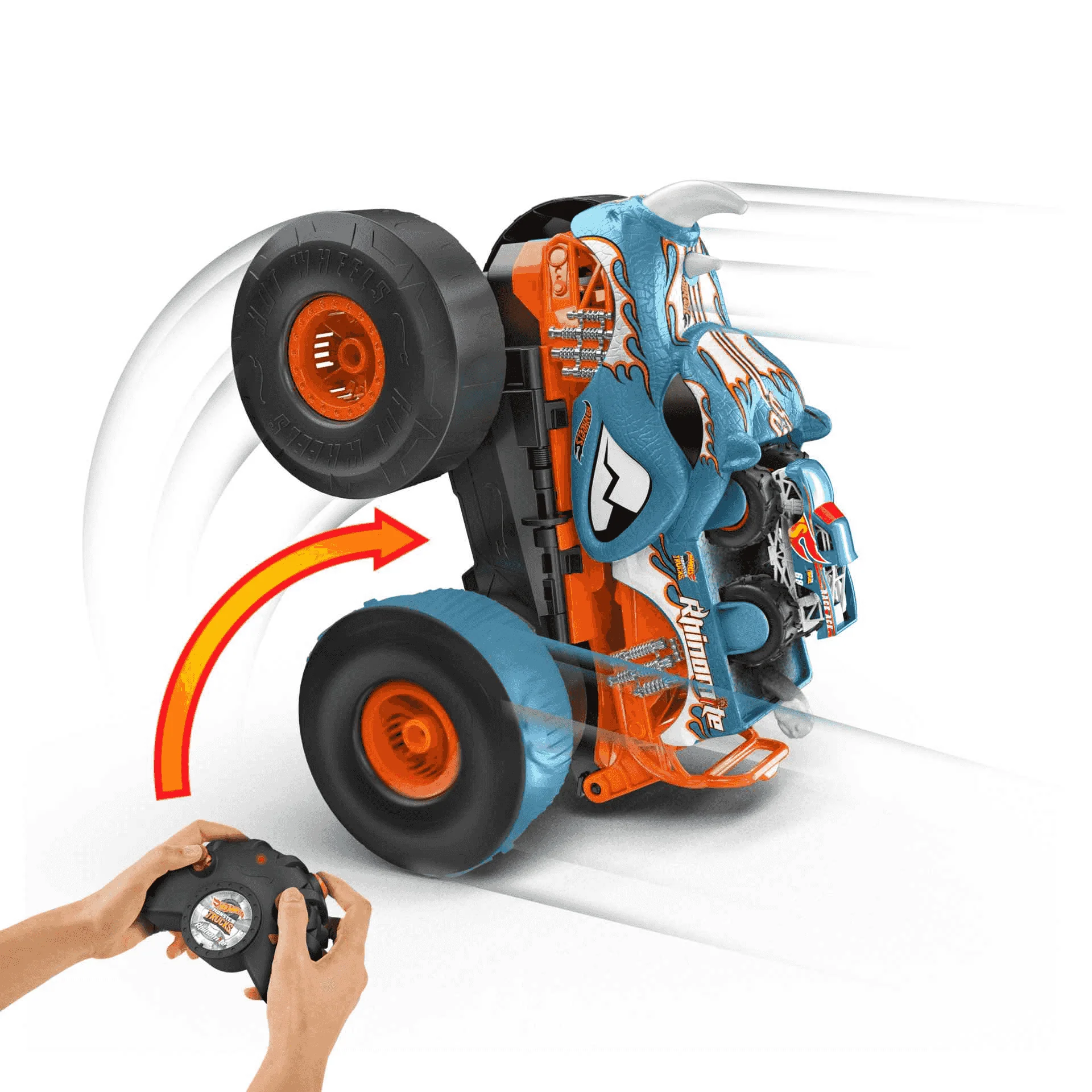 Hot Wheels Monster Trucks HW Transforming Rhinomite RC a escala 1:12 con camión de juguete Race Ace - Image 3