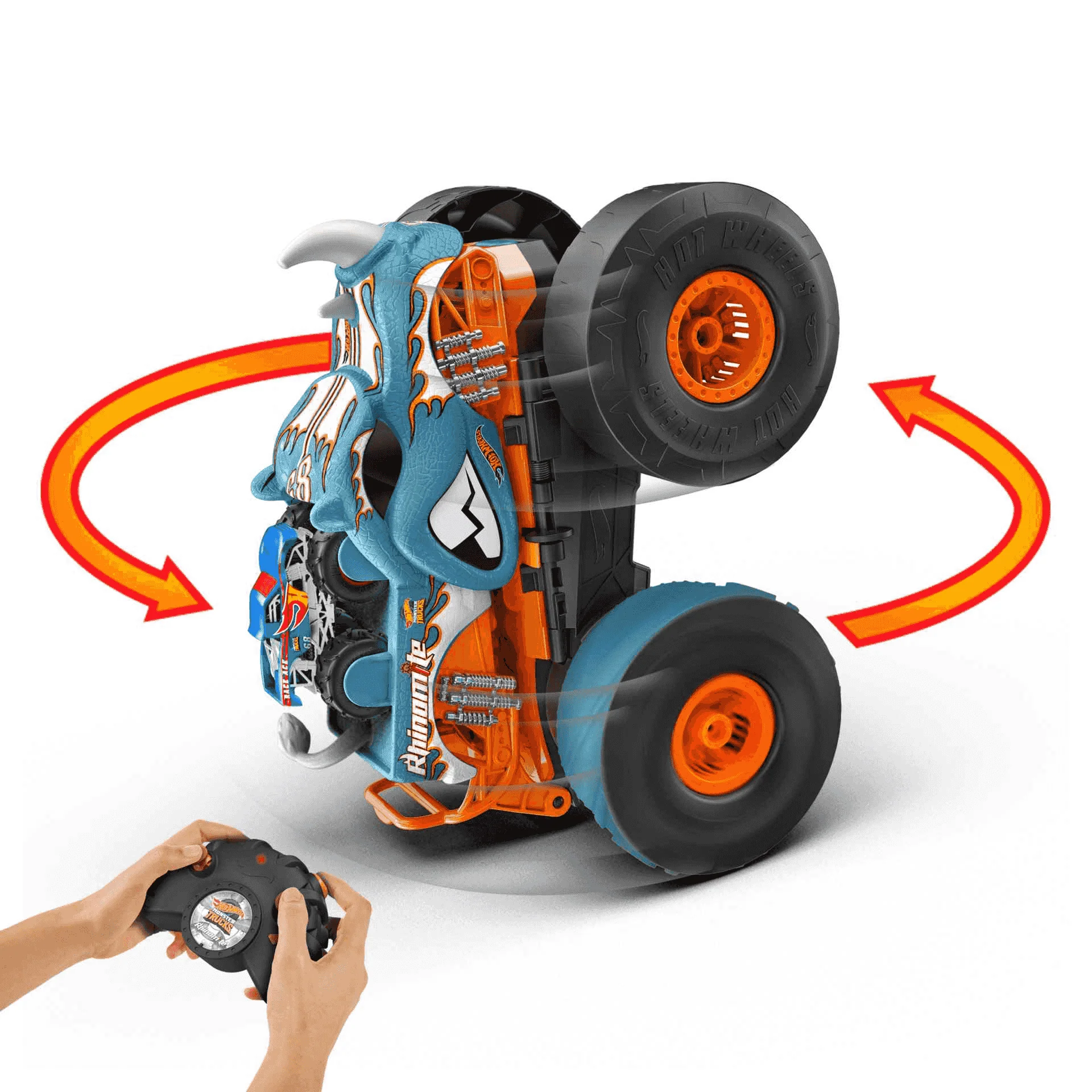 Hot Wheels Monster Trucks HW Transforming Rhinomite RC a escala 1:12 con camión de juguete Race Ace - Image 5