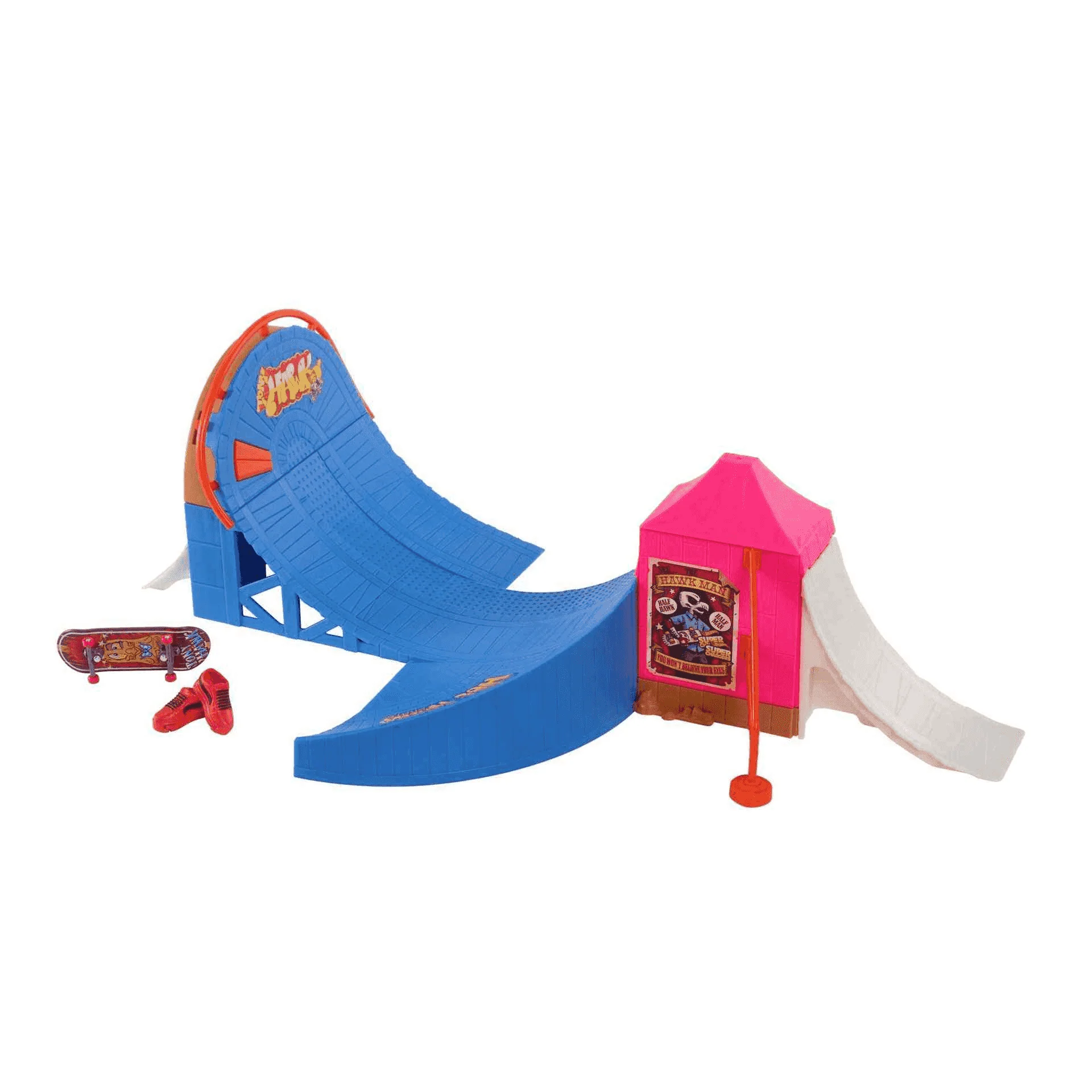 Hot Wheels Parque de skate de atracciones Set de juego con monopatín de juguete y zapatillas para de