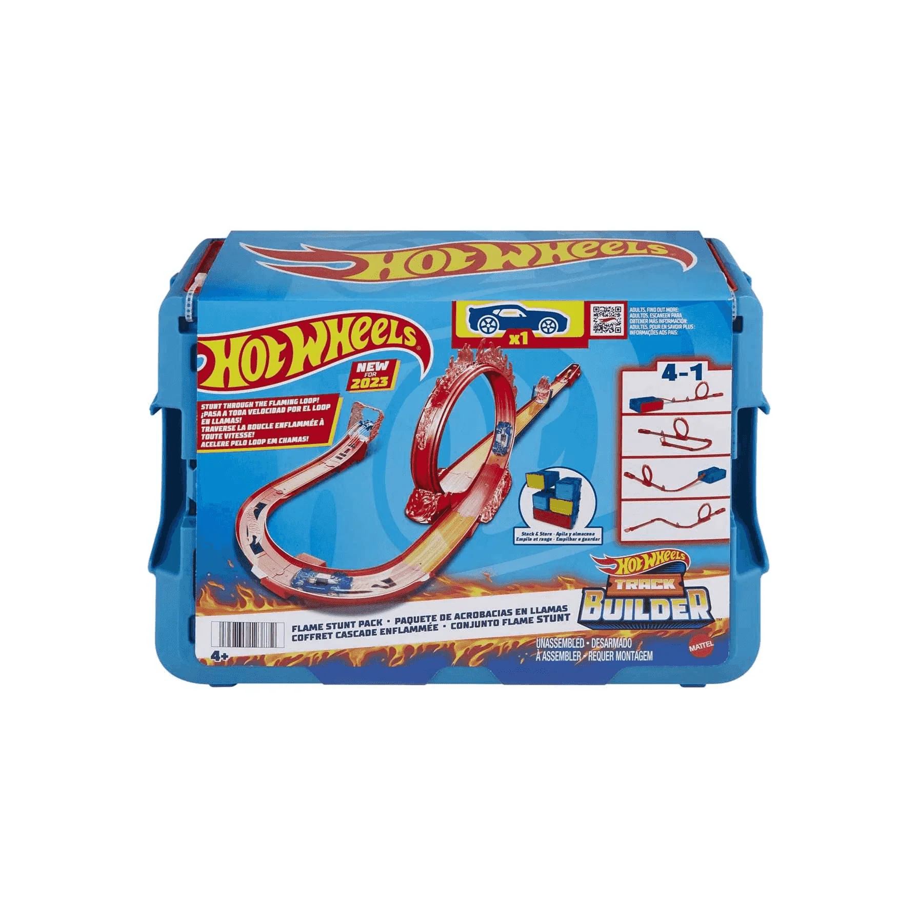 Hot Wheels Track Builder Acrobacias fuego Pista coches juguete 6 años