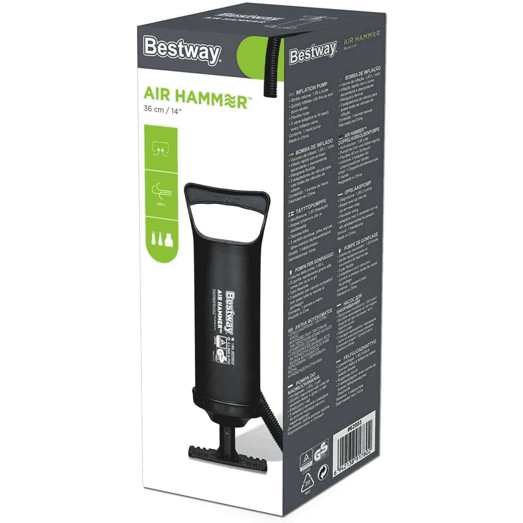 Inflador Manual Air Hammer 36 cm con Manguera Flexible y 3 Adaptadores - Image 8