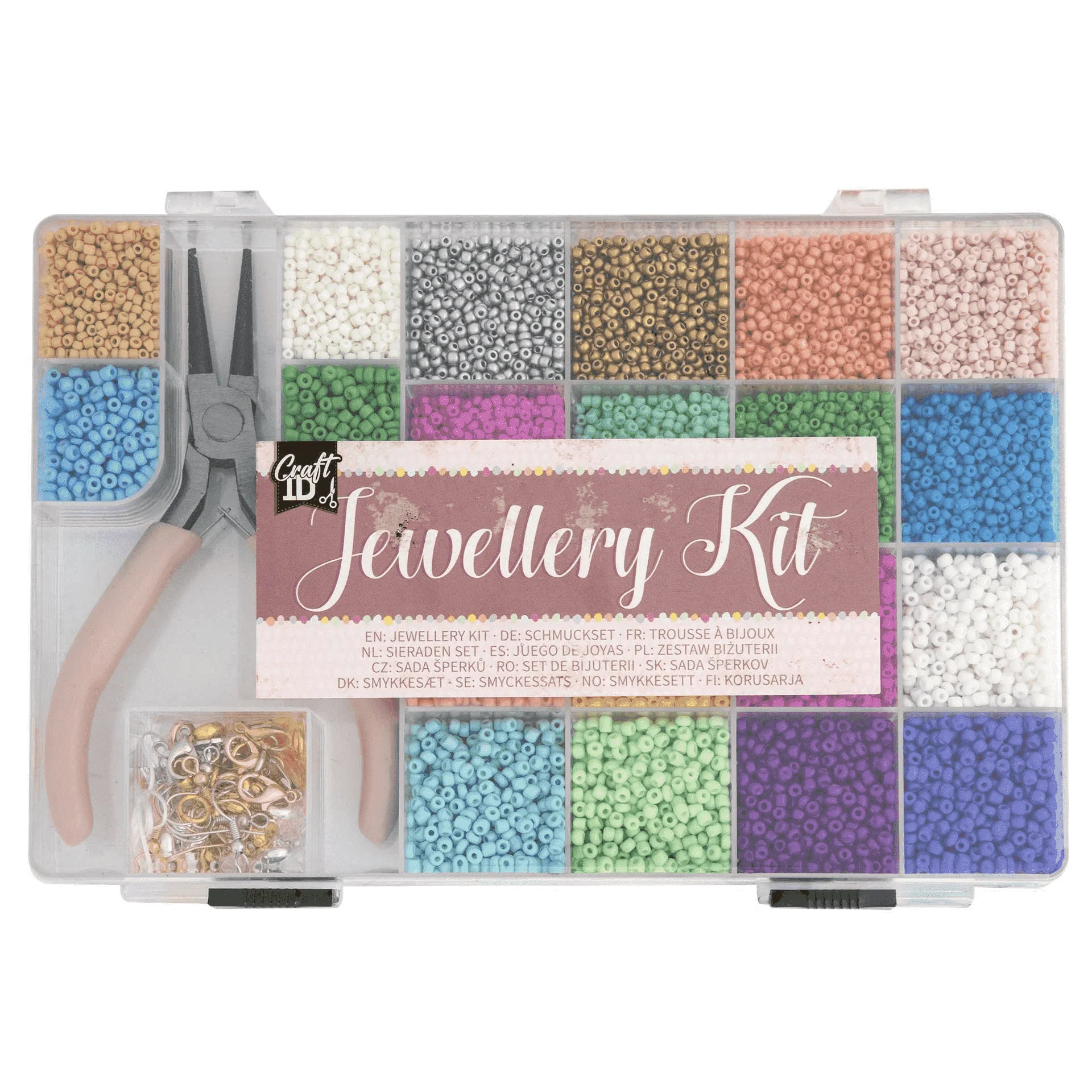 Kit de joyería con cuentas de colores en caja