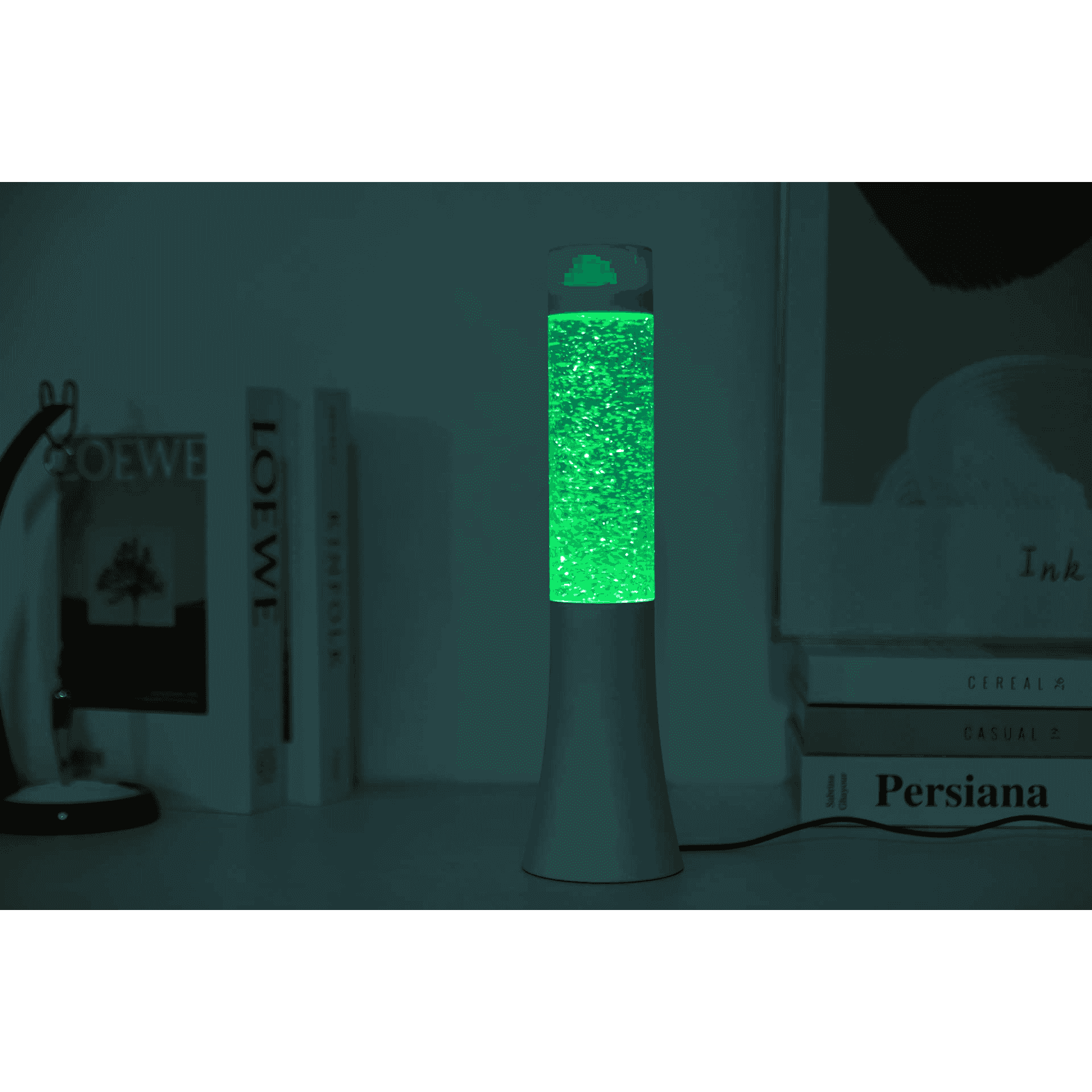 Lámpara de lava LED con purpurina – Verde pastel – 33,5 cm - Image 2