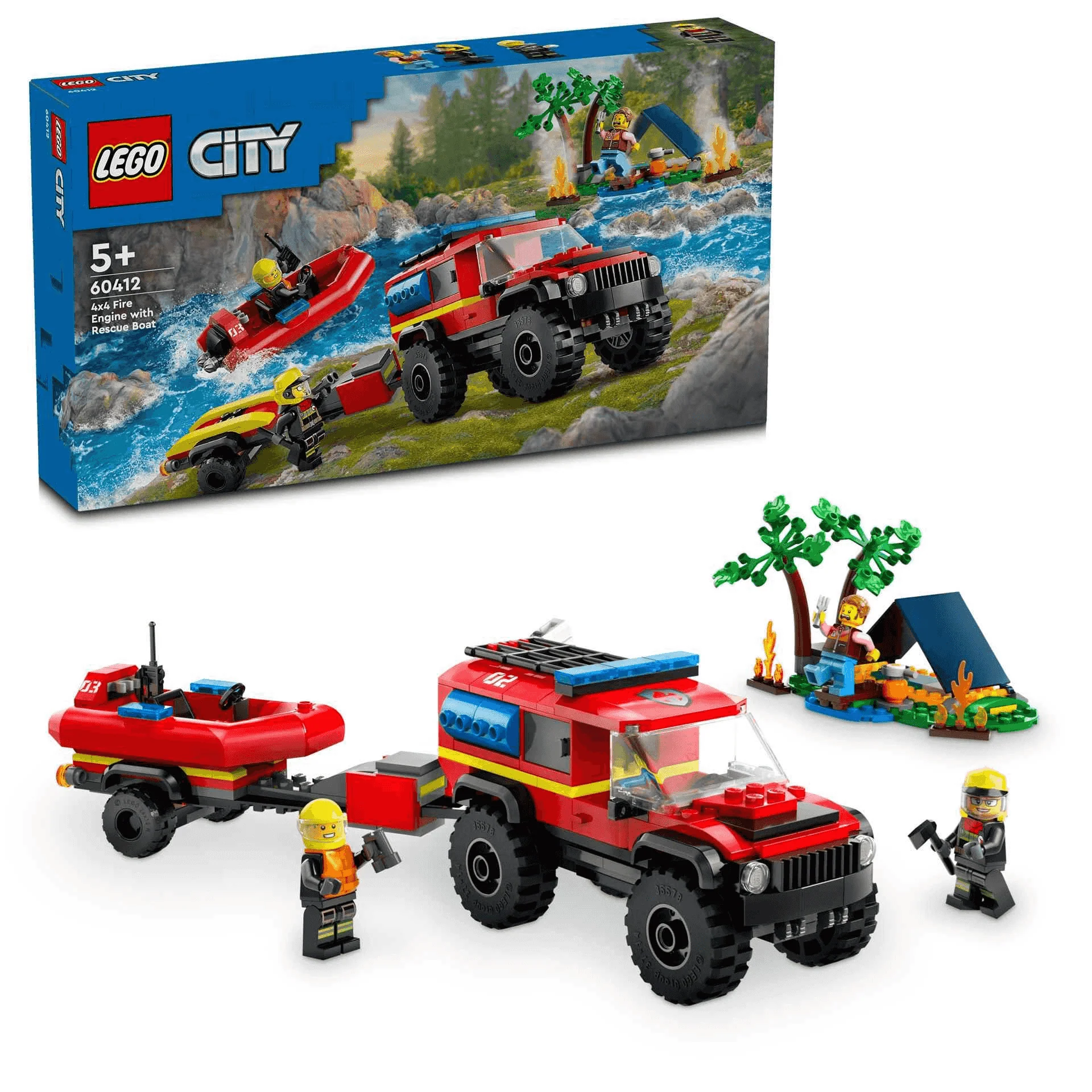 LEGO City Camión de Bomberos 4x4 con Barco de Rescate Juguete 60412