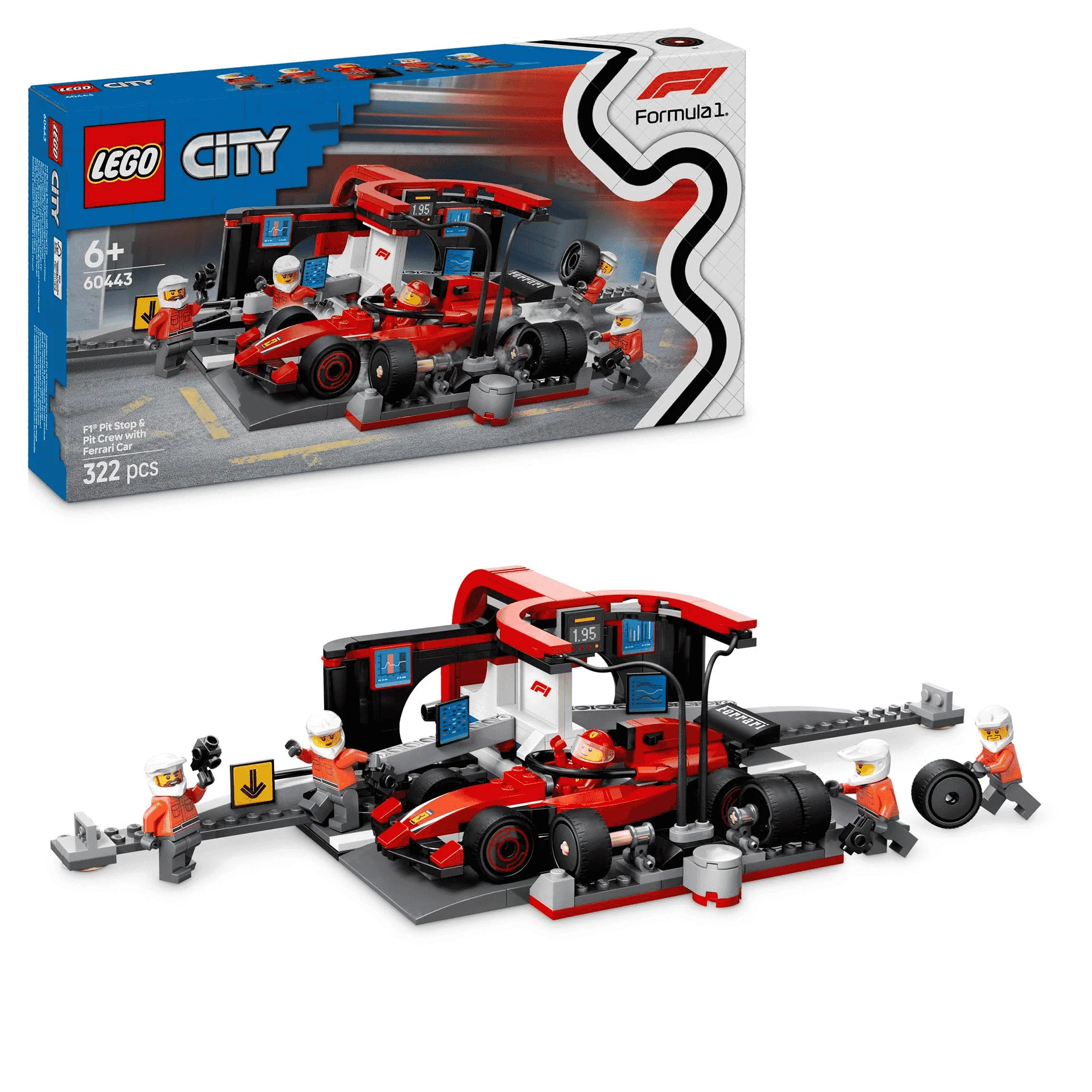 LEGO City Parada en Boxes de F1 y Equipo de Mecánicos con Coche Ferrari 60443