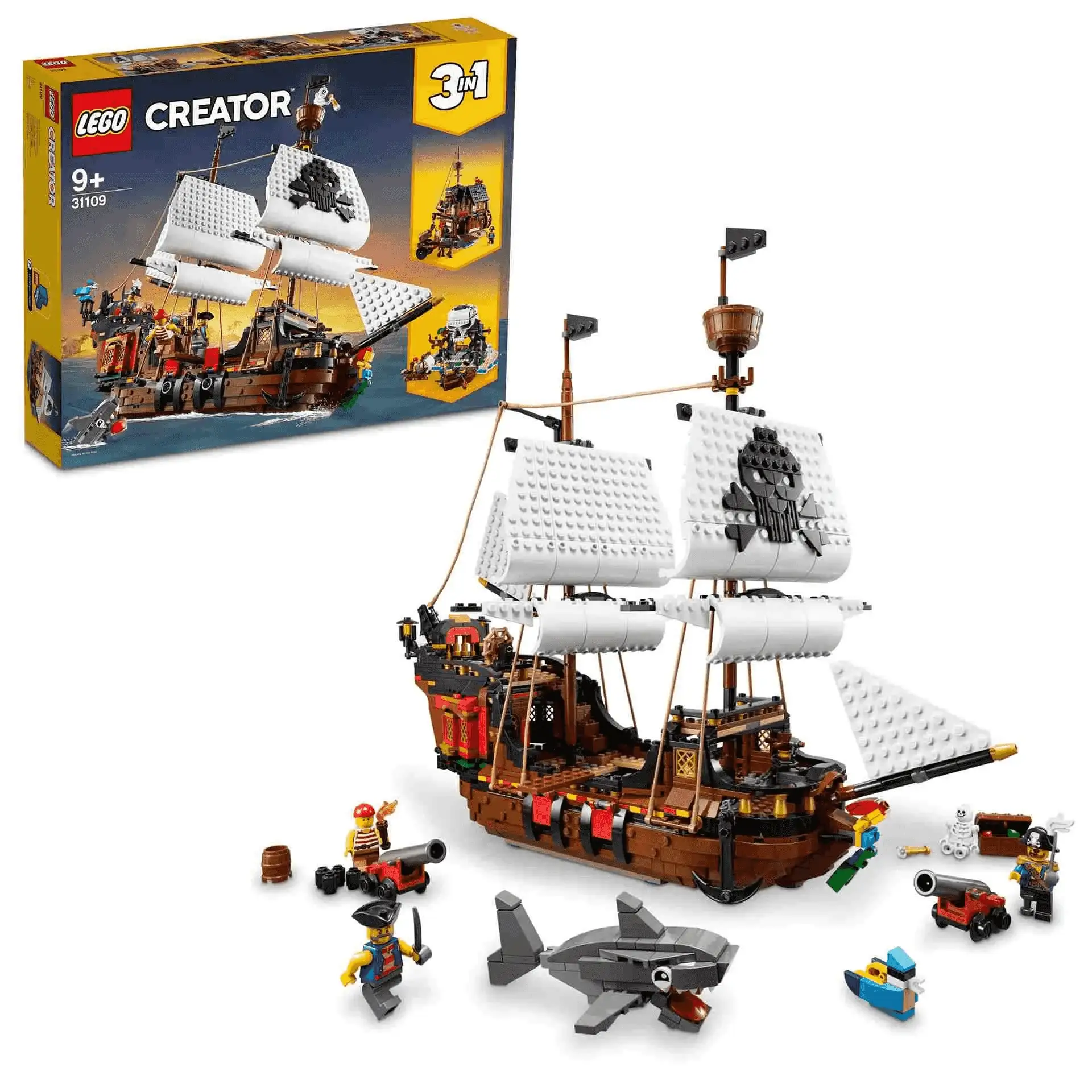 LEGO Creator 3en1 Barco Pirata 31109 – Set de construcción 3 en 1 con barco, taberna y calavera