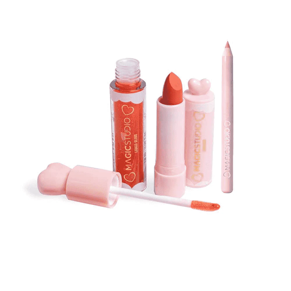 Magic Studio Coquette Lip Trio Set Labial Gloss y Perfilador