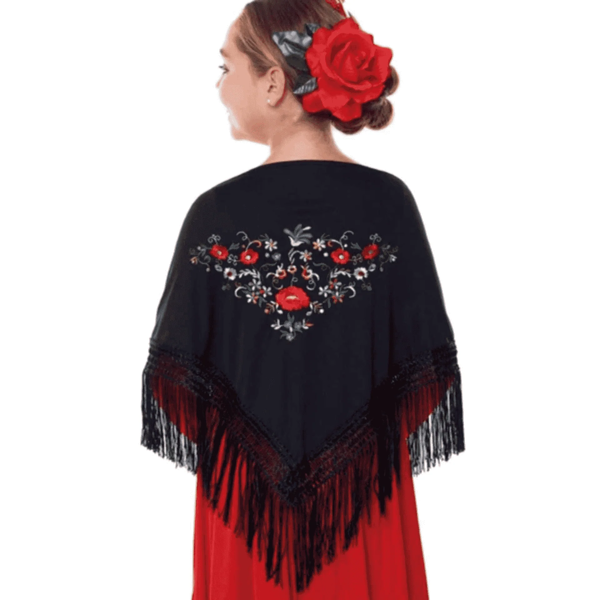 Mantón Bordado Chulapo Negro con Flecos – Tamaño Pequeño