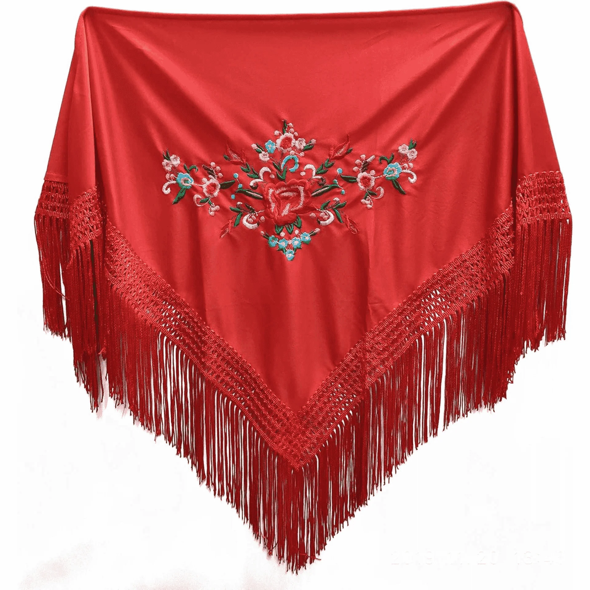 Mantón de Chulapa Rojo con Bordado Floral – Tamaño Pequeño