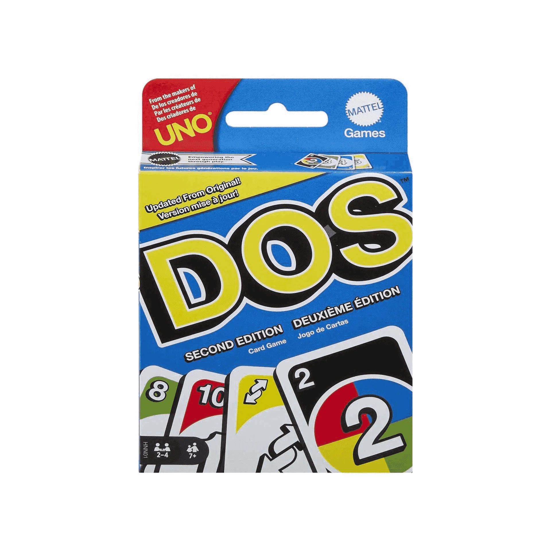 Mattel Games Juego de cartas DOS Segunda Edición Juego de mesa familiar de UNO 7 años (Mattel HNN01)