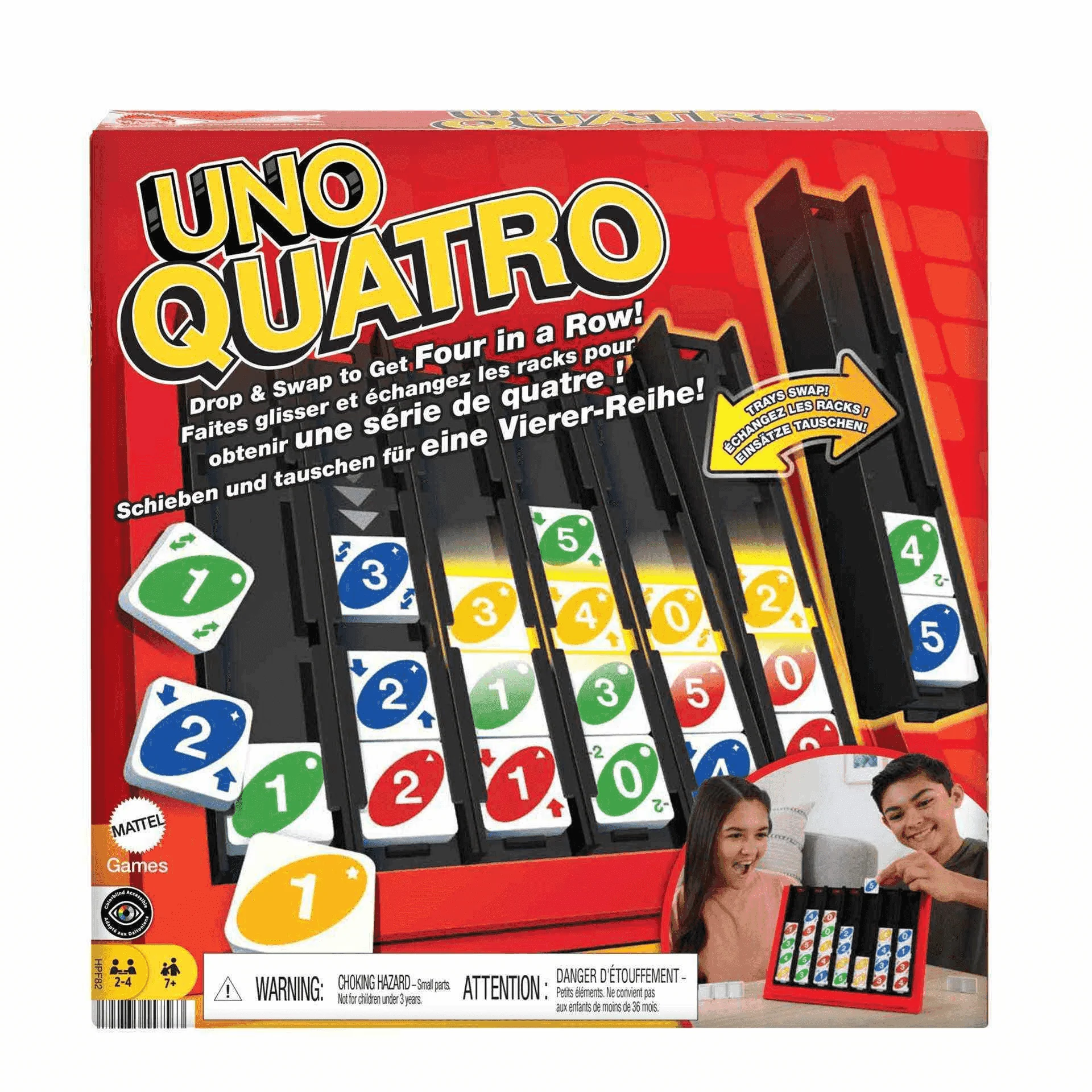 Mattel Games UNO Quatro Juego de mesa cuatro en raya con fichas