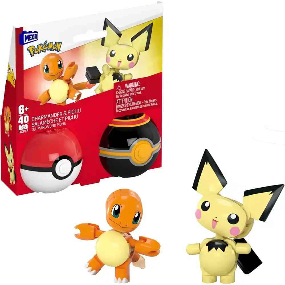Mega Bloques de construcción Pokémon Pack 2 pokeballs con personajes surtido - Juguete de Mega Pokém - Image 2