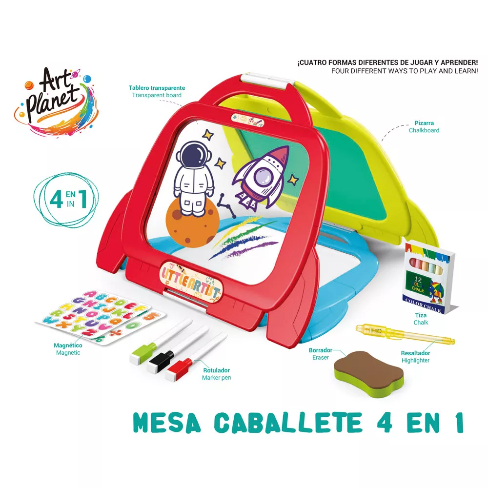 Mesa Caballete 4 en 1 Art Planet – Pizarra infantil creativa con accesorios (3+) - Image 2